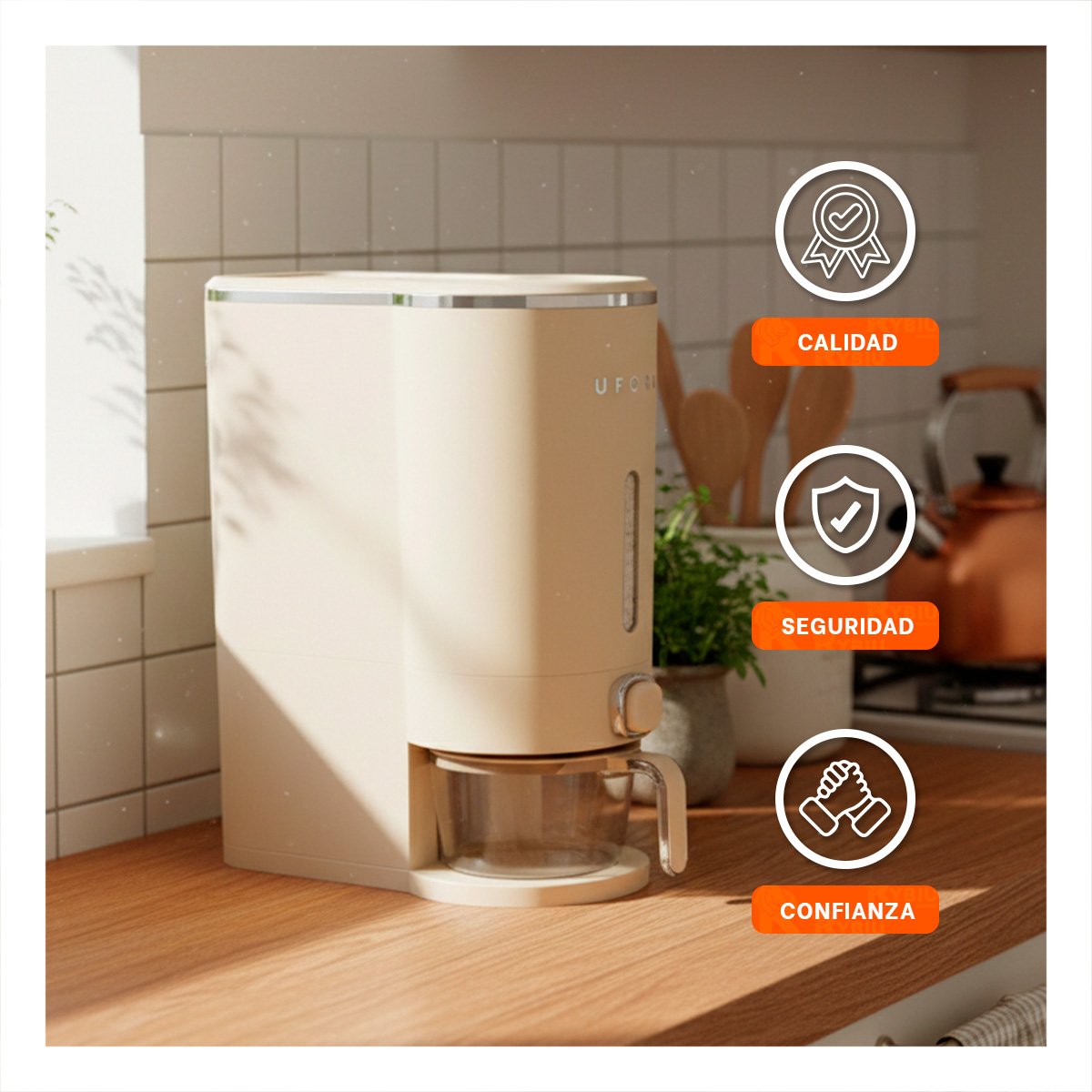 DISPENSADOR DE GRANOS 10L PLATEADO Y CREMA PARA COCINA HOGAR YSTICKY - 5