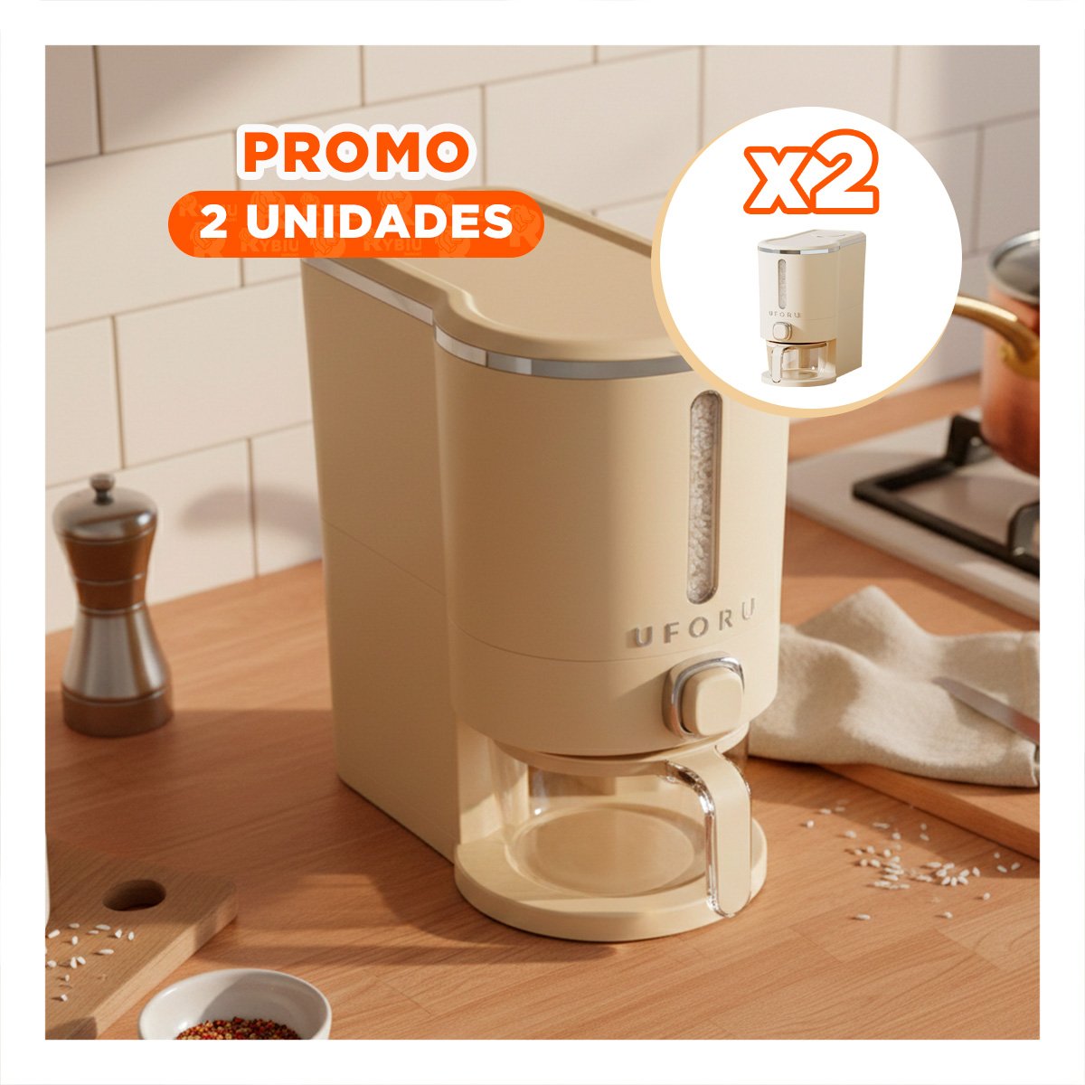 PACK2 RECIPIENTE DE DISPENSADOR 5L DE COLOR CREMA Y PLATEADO PARA GUARDAR ALIMENTOS - 1