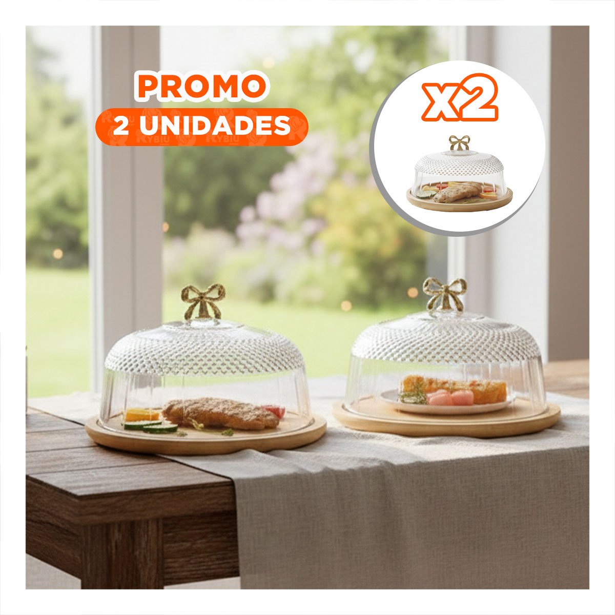 PACK2 CONTENEDOR 35,5X18,5CM CUPULA TRANSPARENTE LAZO COLOR DORADO USO DIARIO YPAPEL REGALO - 1