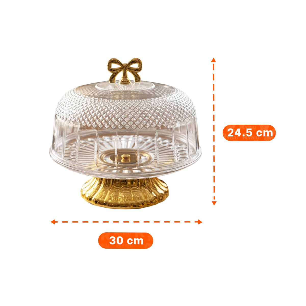 PEDESTAL CON CUPULA Y LAZO DORADO TRANSPARENTE 30X24,5CM FUNCIONAL YREGALO STICKER - 4
