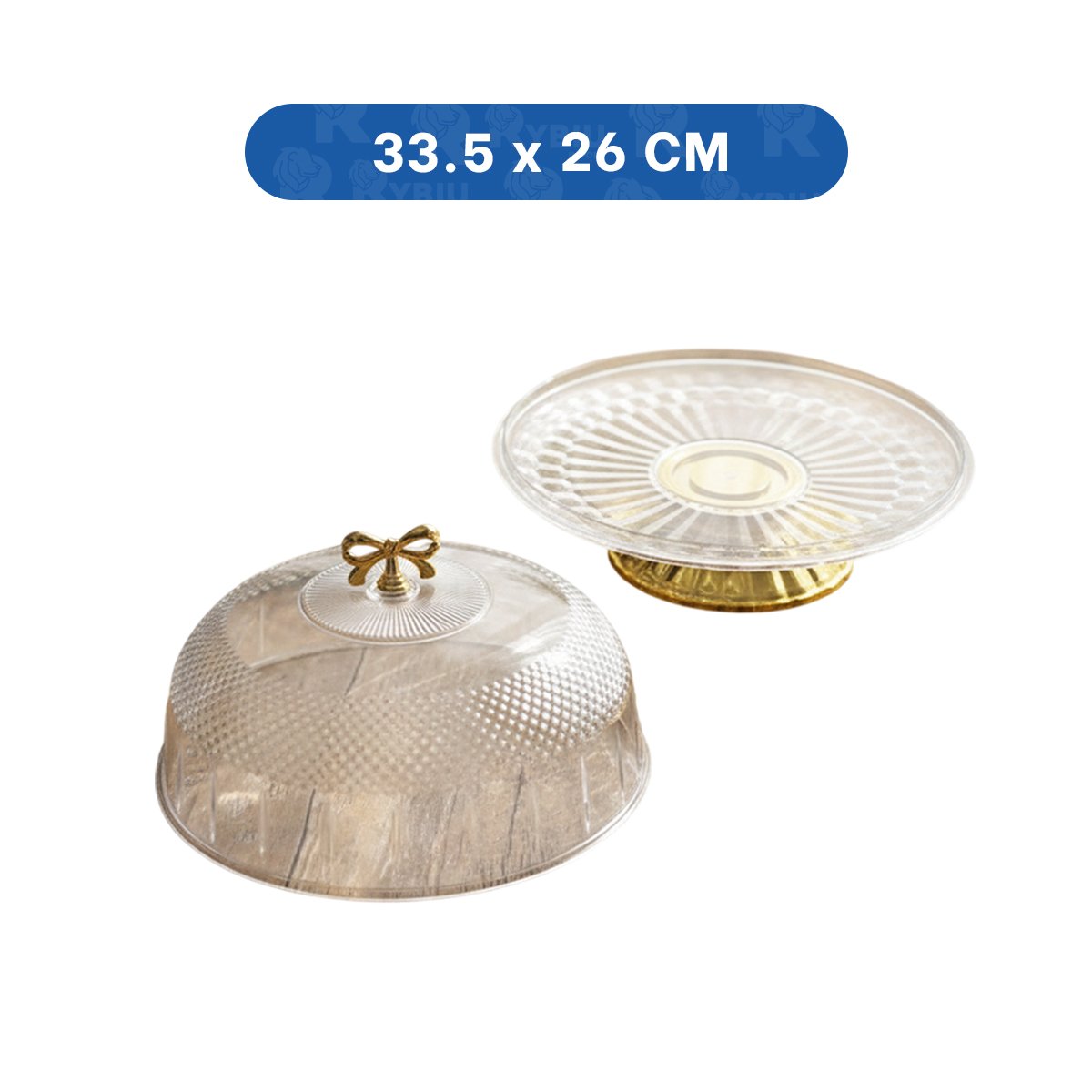 PEDESTAL TRANSPARENTE CON CUPULA Y LAZO DORADO 33,5X26CM PARA COCINA YLIGAS REGALO - 4