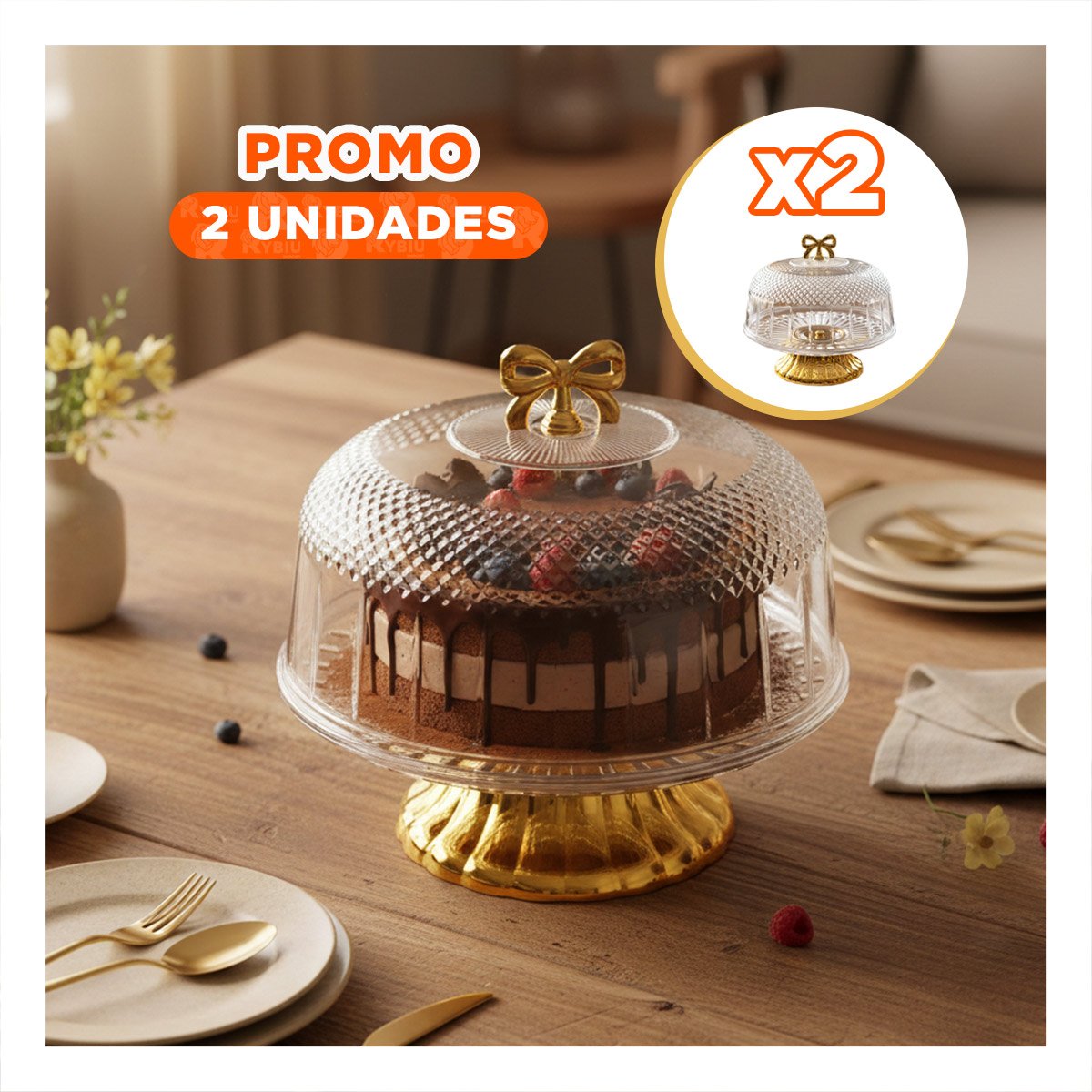 PACK2 TAPA CON CUPULA TRANSPARENTE LAZO DORADO 30X24,5CM PARA EXHIBIR - 1