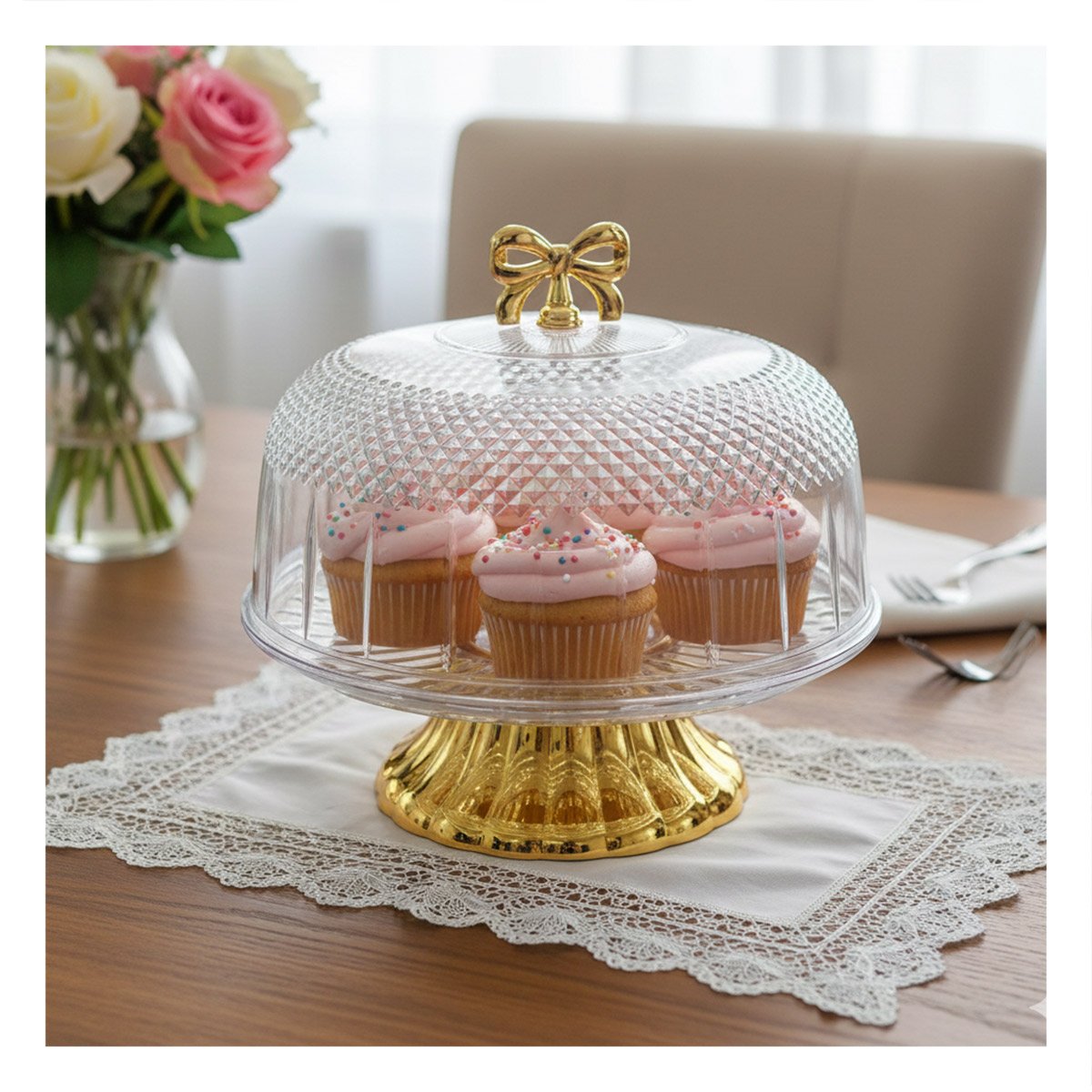 PACK2 TAPA CON CUPULA TRANSPARENTE LAZO DORADO 30X24,5CM PARA EXHIBIR - 2