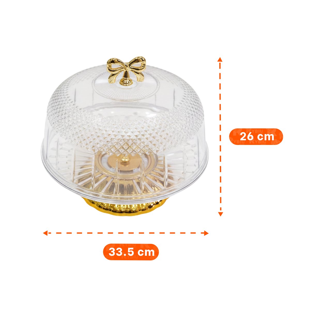 PACK4 RECIPIENTE CON CUPULA LAZO DORADO TRANSPARENTE 33,5X26CM USO DIARIO YREGALO STICKER - 4