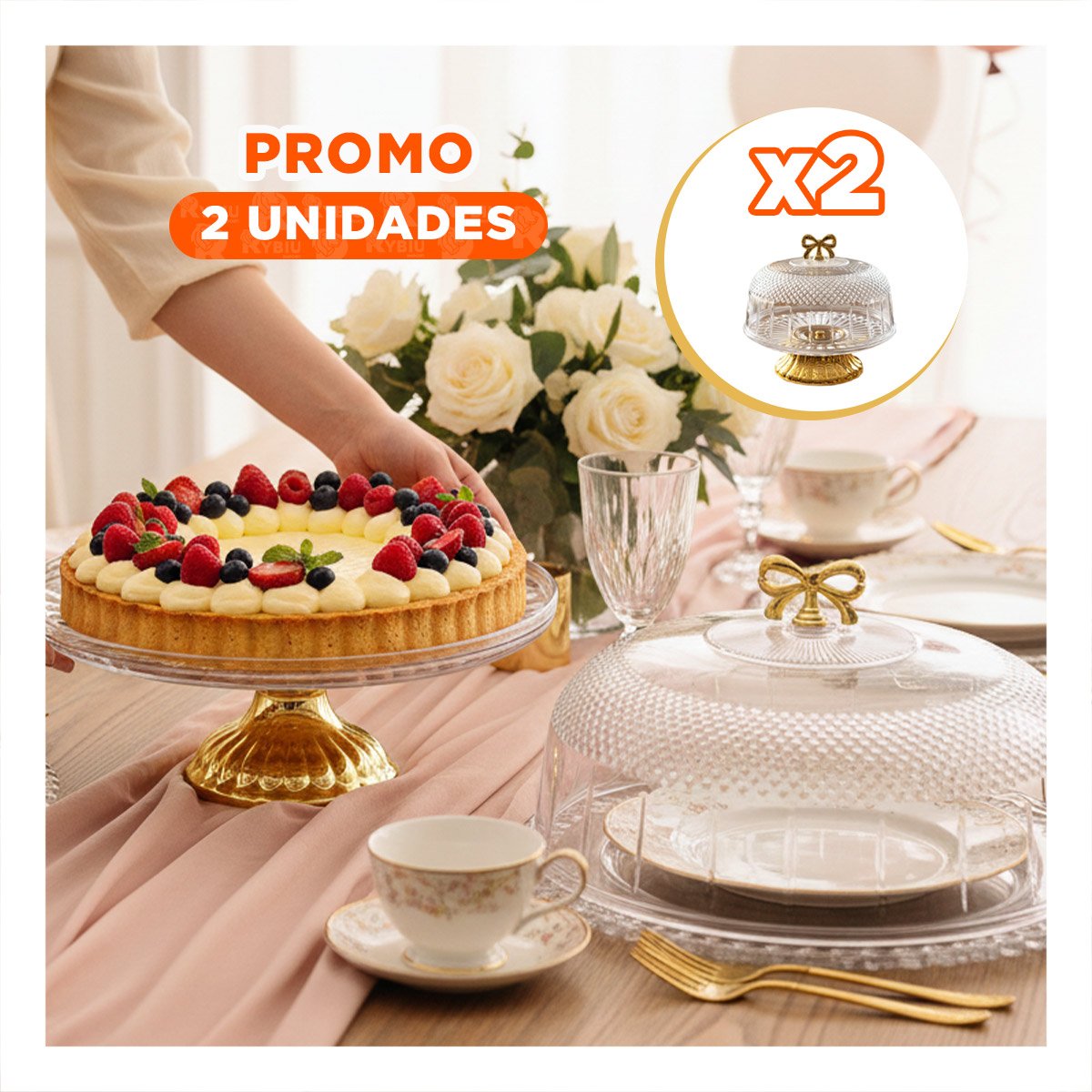 PACK2 TAPA 33,5X26CM CUPULA TRANSPARENTE Y LAZO DORADO FUNCIONAL YPAPEL REGALO - 1