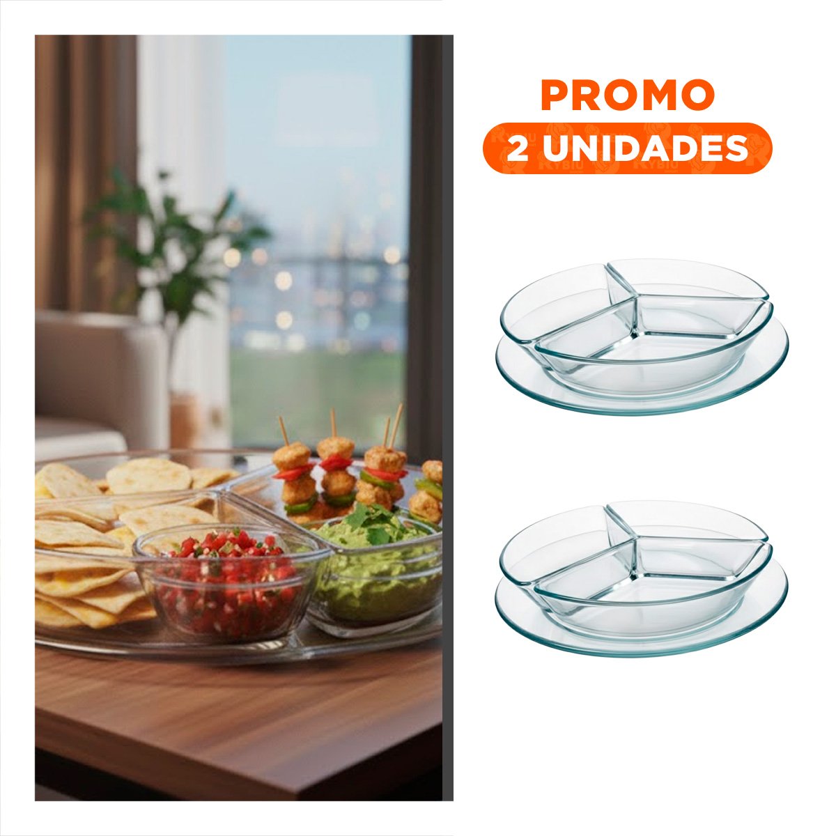 PACK2 SET DE APERITIVOS TRANSPARENTE 3 DIVISIONES PARA ORGANIZAR CADA ESPACIO YREGALO STICKER - 1