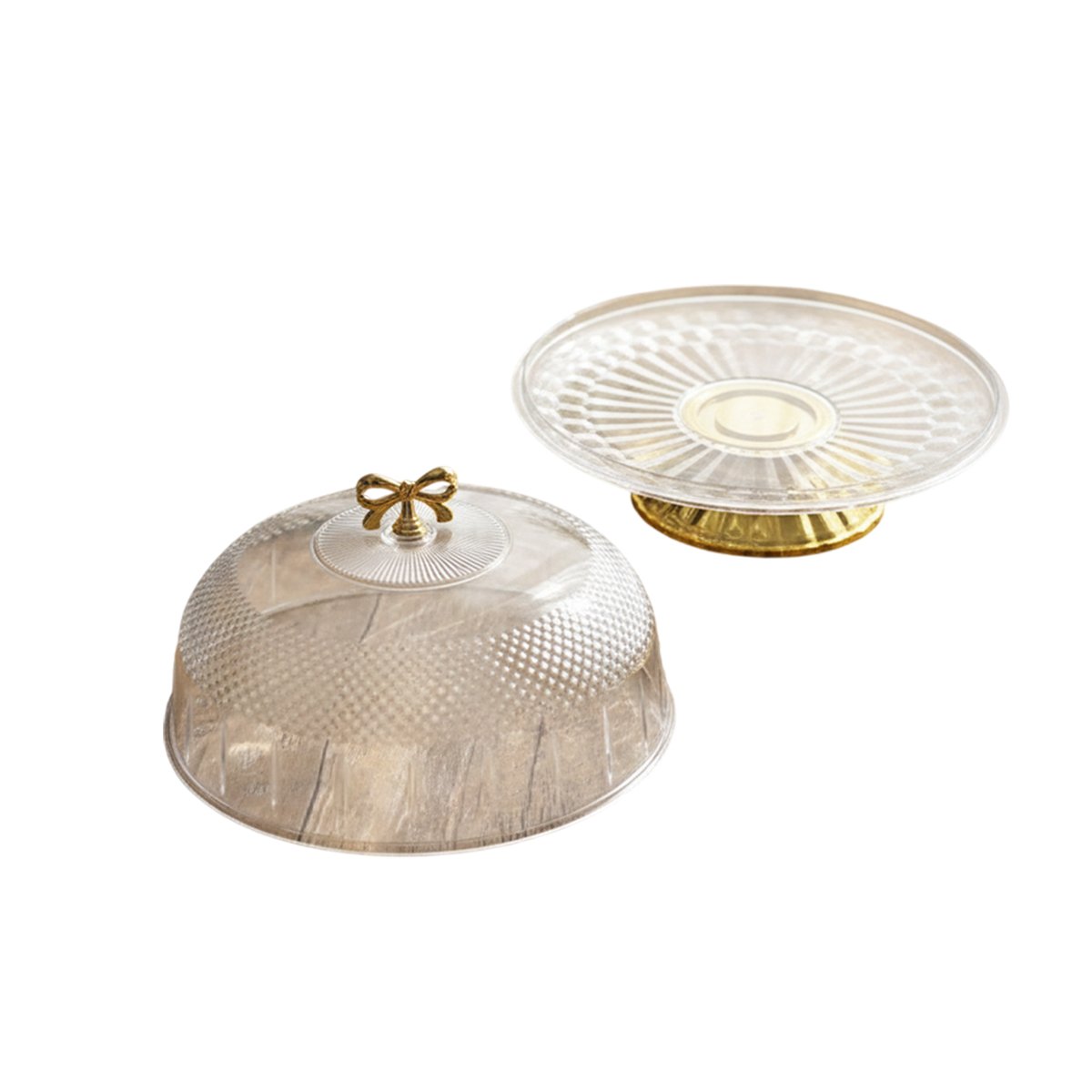 PEDESTAL CON CUPULA Y LAZO DORADO TRANSPARENTE 33,5X26CM FUNCIONAL YREGALO STICKER - 1
