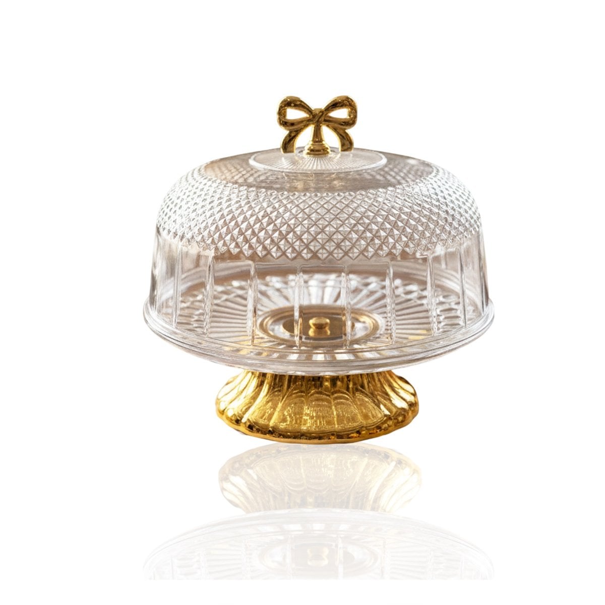PEDESTAL TRANSPARENTE CON CUPULA Y LAZO DORADO 30X24,5CM PARA COCINA YLIGAS REGALO - 5