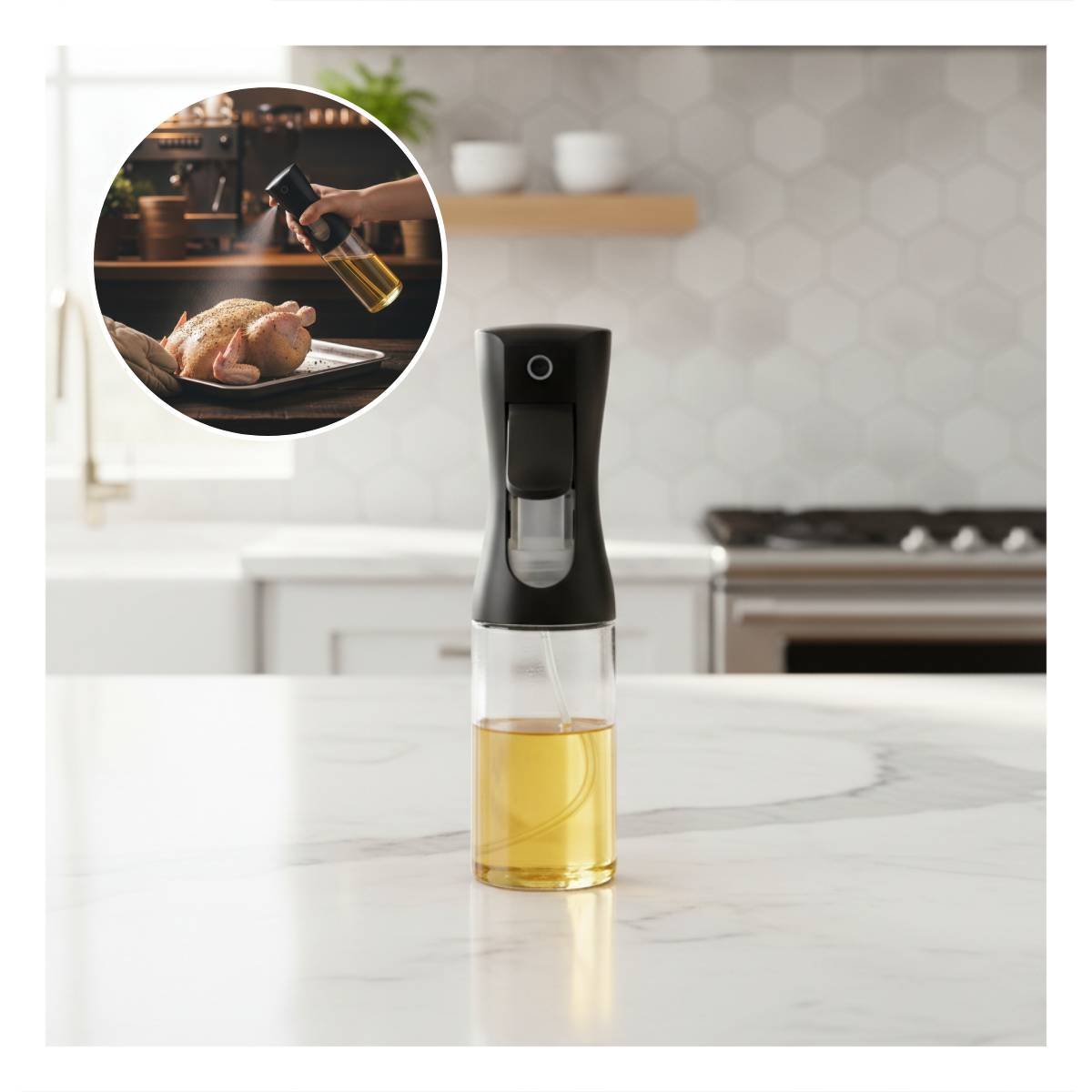 PACK4 SPRAY DE COCINA NEGRO 220ML CON BASE ESTABLE SOBRE SU MESADA REAL YPAPEL REGALO - 2