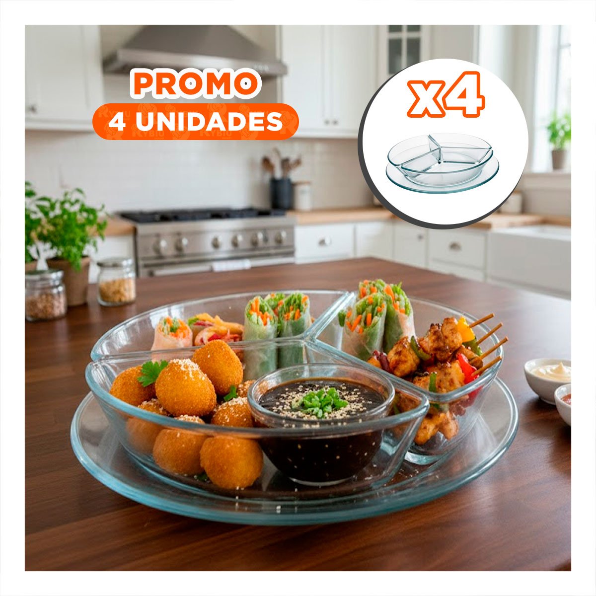 PACK4 ORGANIZADOR DE MESA TRANSPARENTE 3 DIVISIONES PARA LA GESTION DE COCINA YREGALO STICKER - 1