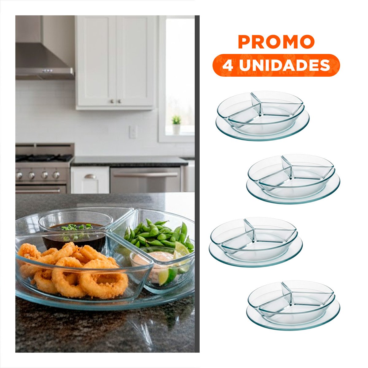 PACK4 BANDEJA BOTANERA TRANSPARENTE 3 DIVISIONES PARA UNA PICADA CON MUCHA GANA - 1