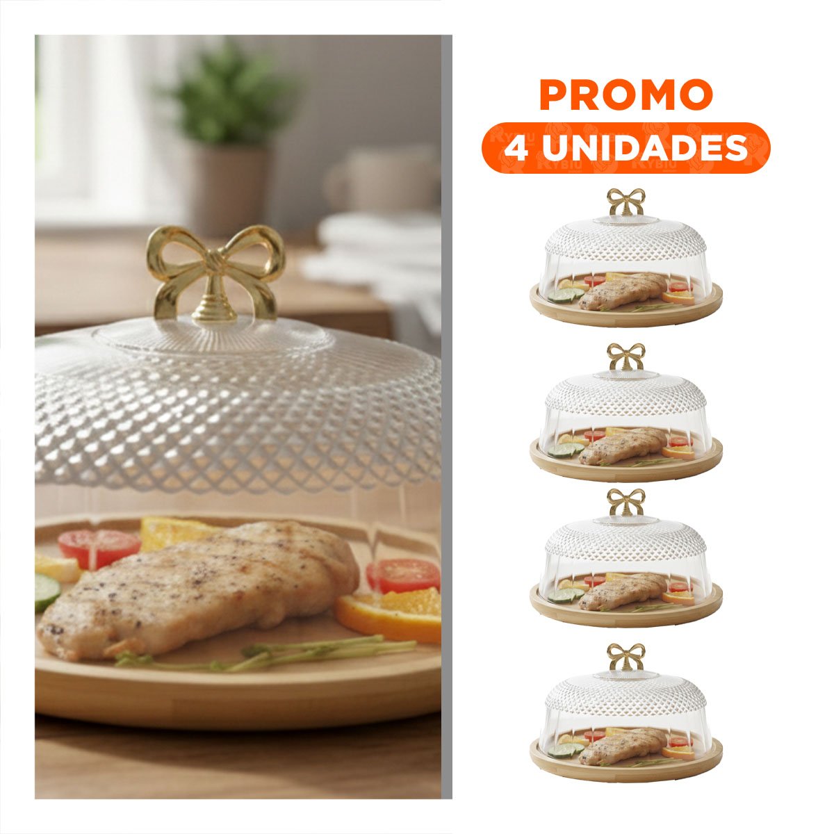 PACK4 TAPA CON CUPULA TRANSPARENTE LAZO COLOR DORADO 35,5X18,5CM PARA EXHIBIR - 1