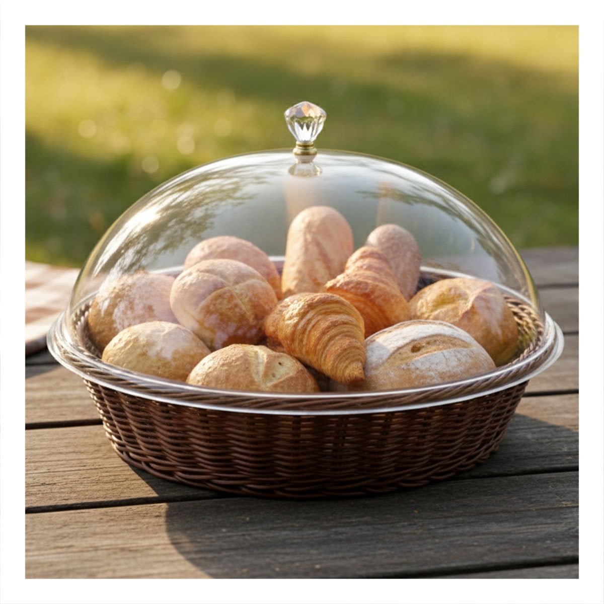 CESTA CON CUPULA COLOR MARRON DE PLASTICO 31X23CM PARA COCINA Y COMEDOR YREGALO STICKER - 2