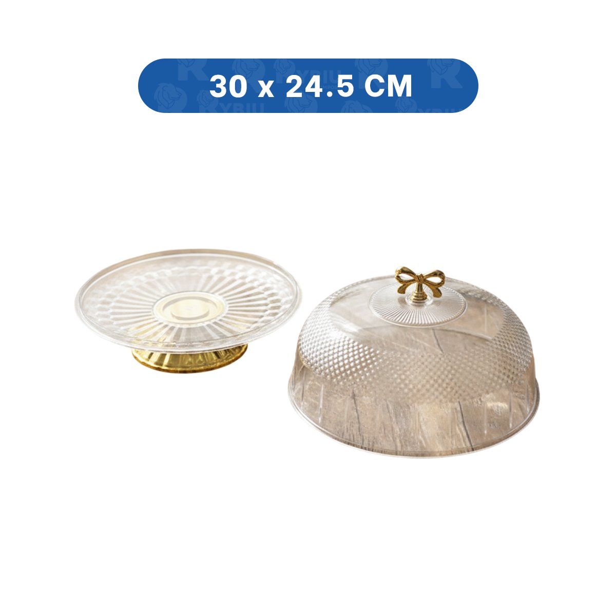 PACK6 CONTENEDOR 30X24,5CM CUPULA TRANSPARENTE Y LAZO DORADO PARA HOGAR YREGALO STICKER - 4