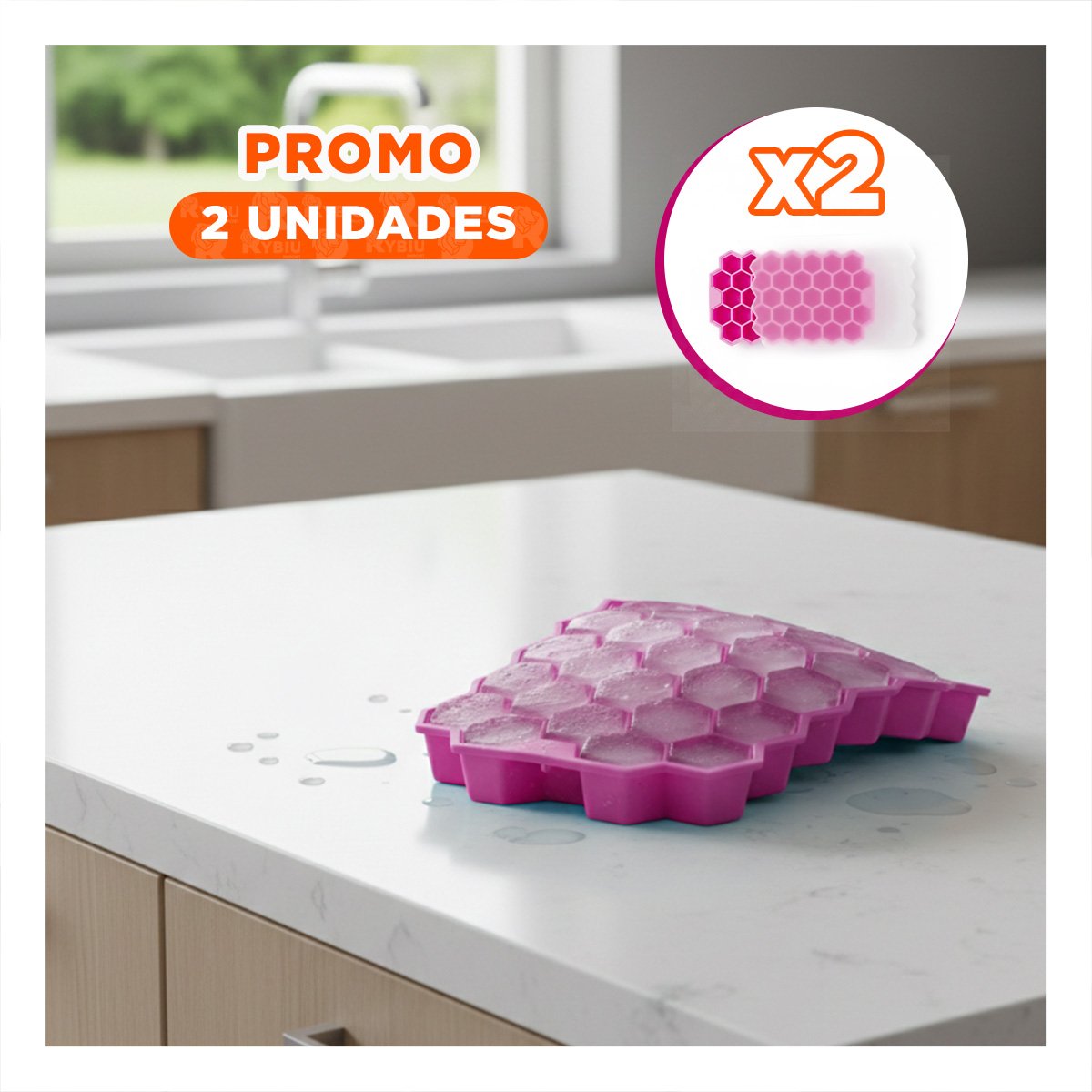 PACK2 BANDEJA DE HIELO CON DISEÑO DE LUJO EN VIVIENDA 20,5X12CM ROSADO YPAPEL REGALO - 1