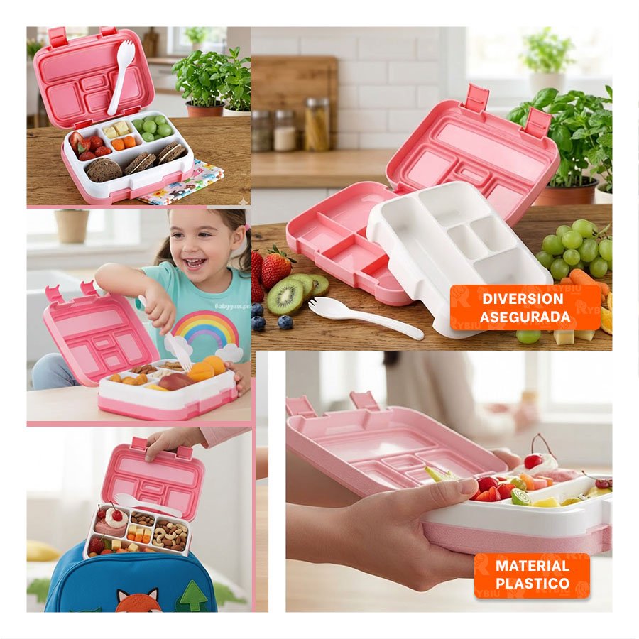 CAJA RESISTENTE BENTO 5 DIVISIONES ROSADO PARA ALIMENTOS ORGANIZADOS YSTICKY - 2