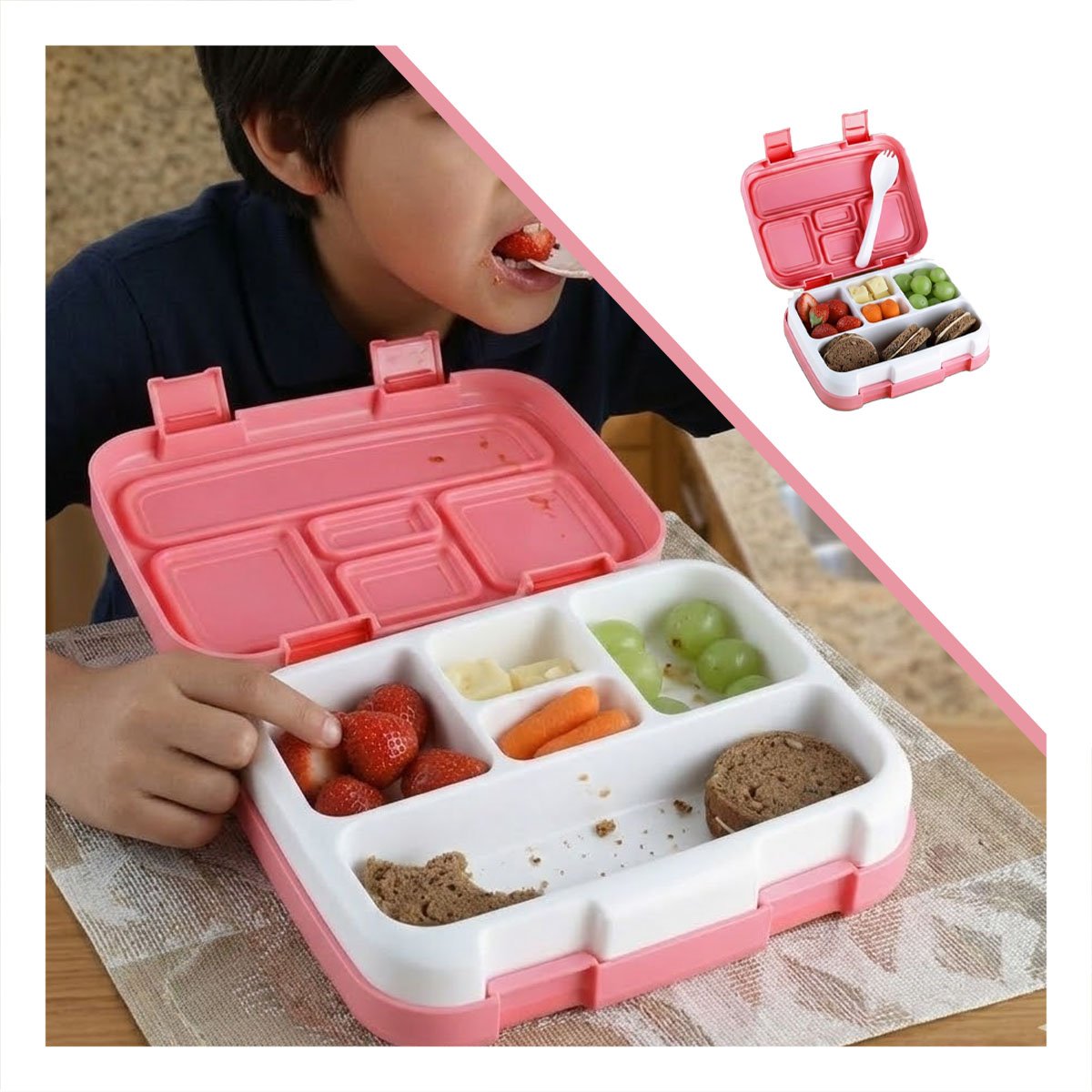 CAJA RESISTENTE BENTO 5 DIVISIONES ROSADO PARA ALIMENTOS ORGANIZADOS YSTICKY - 5
