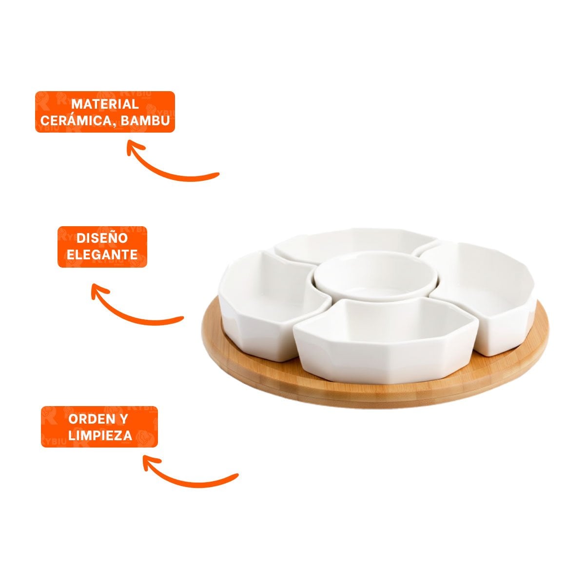 BANDEJA DE COLOR BLANCO 6 BOWLS CERAMICA 30CM COMEDOR Y USO DIARIO HOGAR YPOST IT - 5