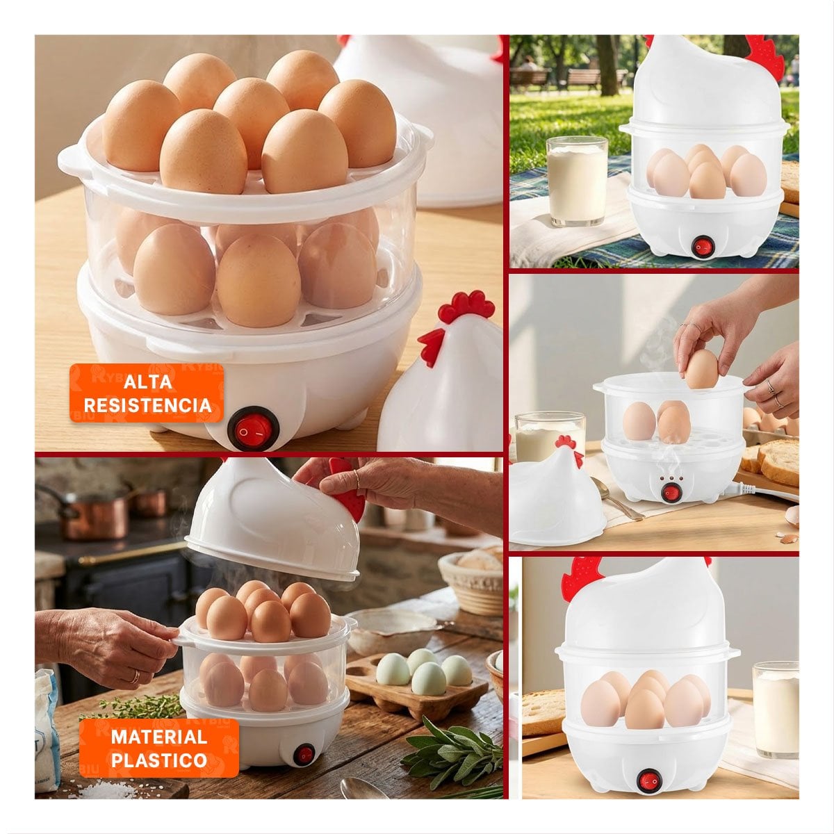 COCEDOR DE HUEVOS ELECTRICO 2 NIVELES BLANCO PARA COCINA PRACTICA EN CASA - 2