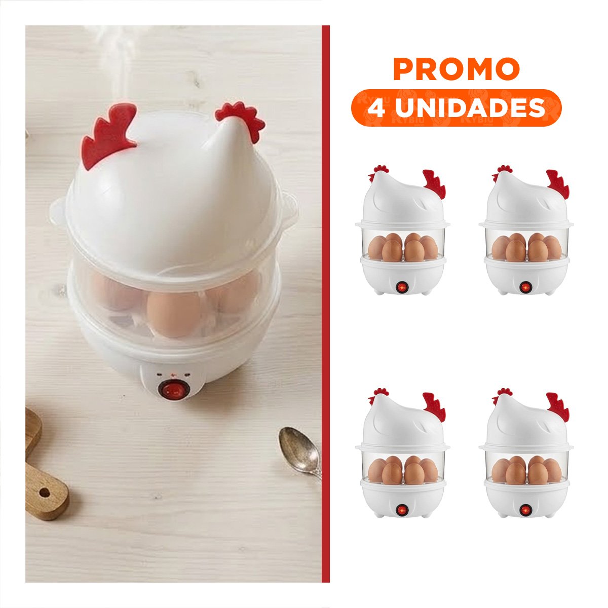 PACK4 EQUIPO DOMESTICO DE HUEVOS BLANCO CON 2 NIVELES PARA COCINAR COMODO - 1