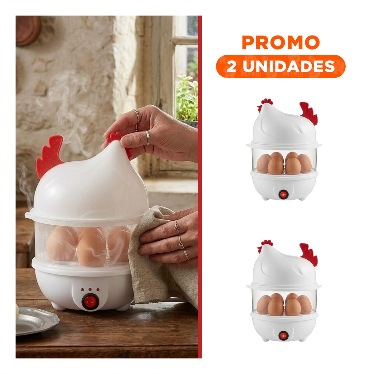 PACK2 EQUIPO PORTATIL DE HUEVOS BLANCO CON 2 NIVELES PARA PREPARACIONES YREGALO STICKER - 1