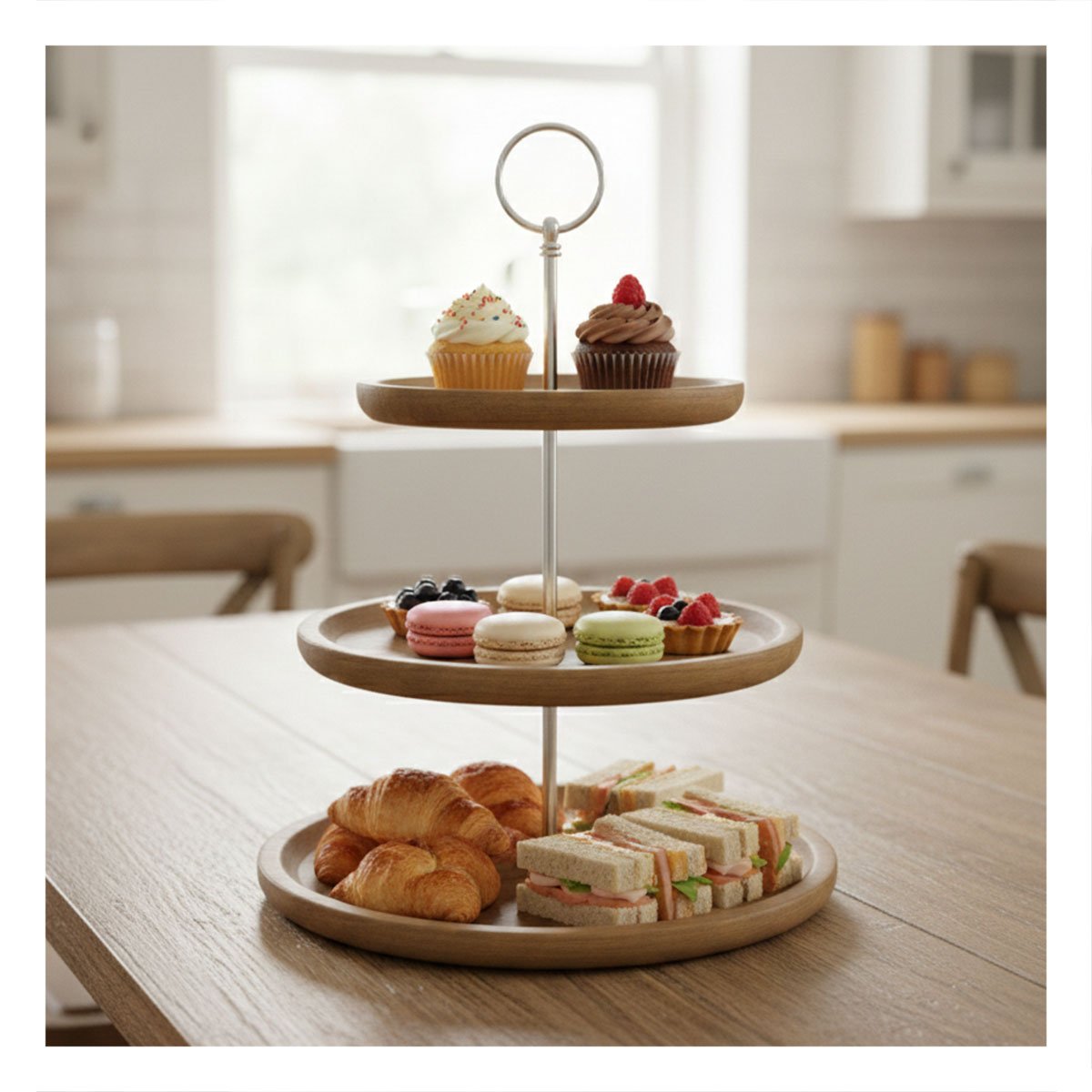PACK4 BASE CIRCULAR 3 NIVELES MARRON DE MADERA EXHIBIDOR COCINA Y HOGAR DIARIO - 3
