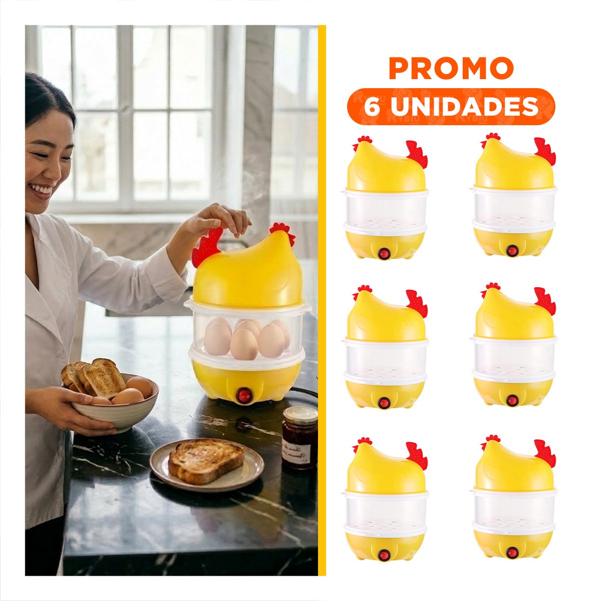PACK6 DISPOSITIVO DE COCINA PARA HUEVOS DOS NIVELES AMARILLO PRACTICO EN HOGAR YREGALO STICKER - 1
