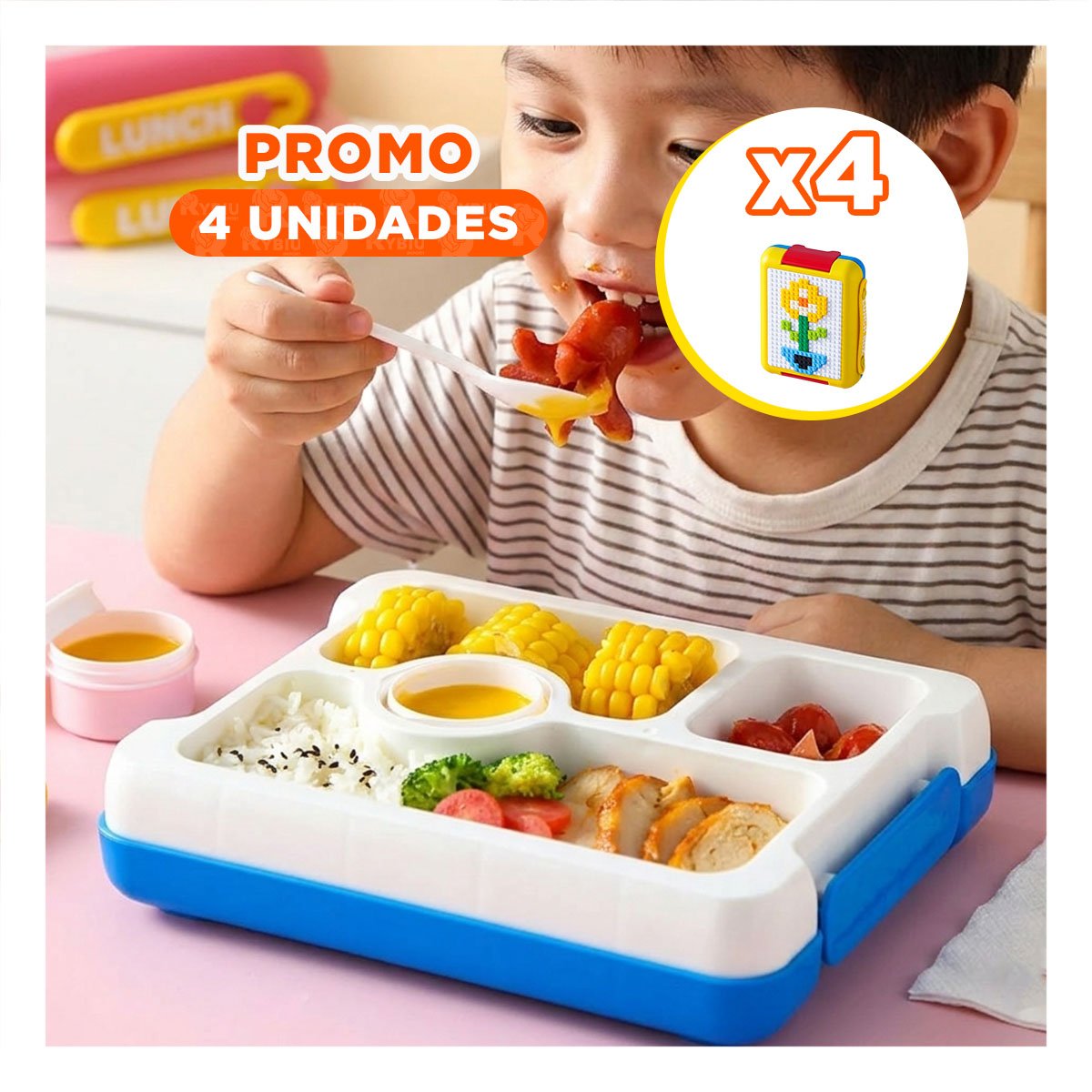 PACK4 LONCHERA SEGURA LEGO 4 DIVISIONES AMARILLO PARA ALIMENTOS YPAPEL REGALO - 1