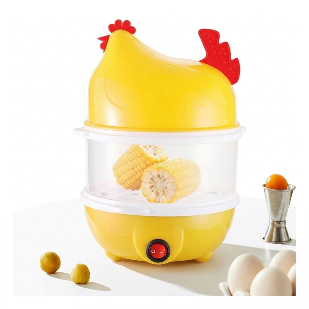 GALLINA HERVIDORA DE HUEVOS DOS NIVELES AMARILLO PARA COCINA HOGAR - 5