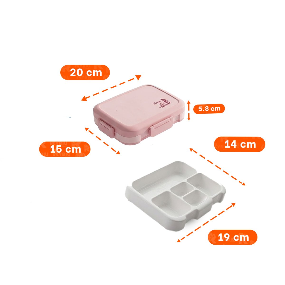 PACK4 ESTUCHE RESISTENTE BENTO 5 DIVISIONES ROSADO PARA COMIDA DIARIA - 4
