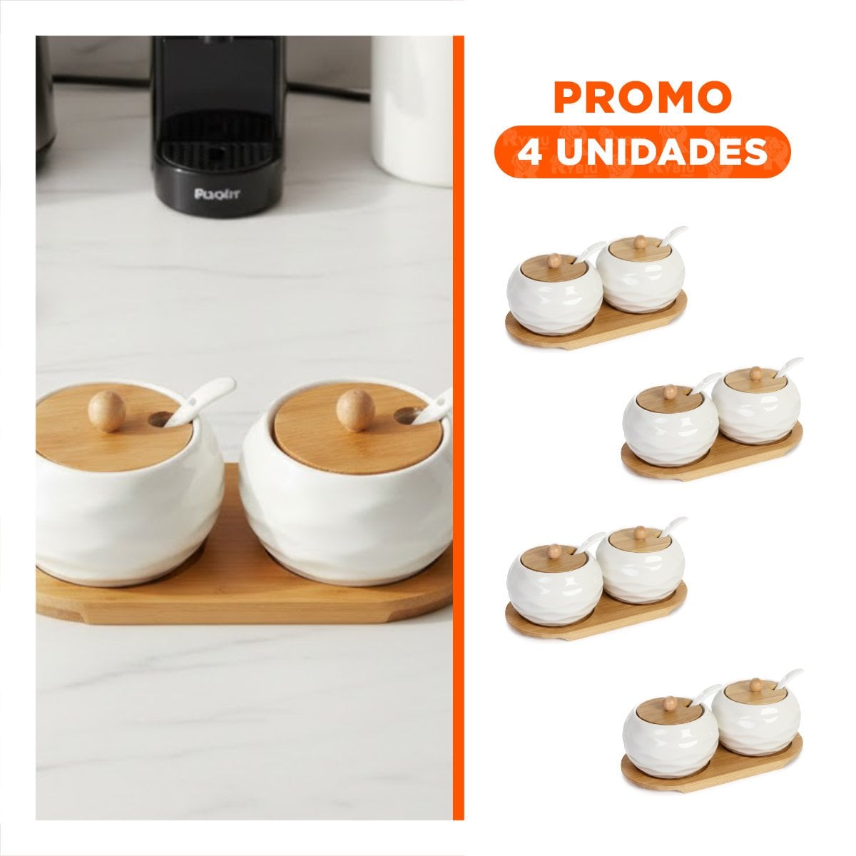 PACK4 PACK DE 2 RECIPIENTES BLANCO TAPA BAMBU 19,9CM COCINA Y ORGANIZACIÓN USO DIARIO - 1