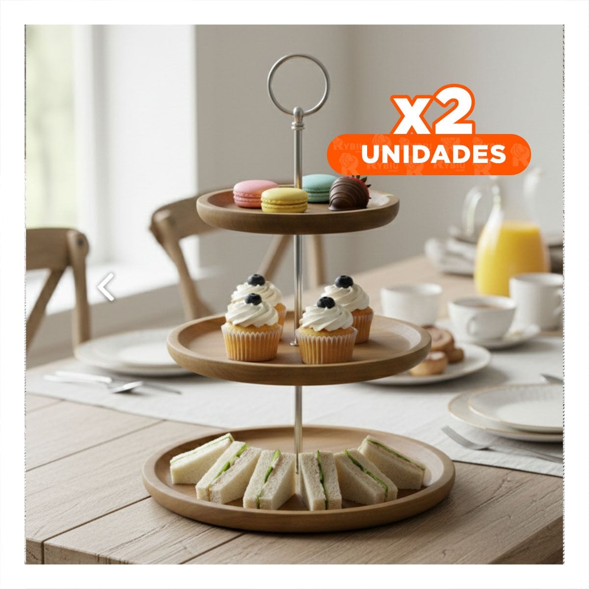 PACK2 PLATO CIRCULAR 3 NIVELES MARRON EXHIBIDOR MADERA COCINA Y GUARDAR OBJETOS - 1