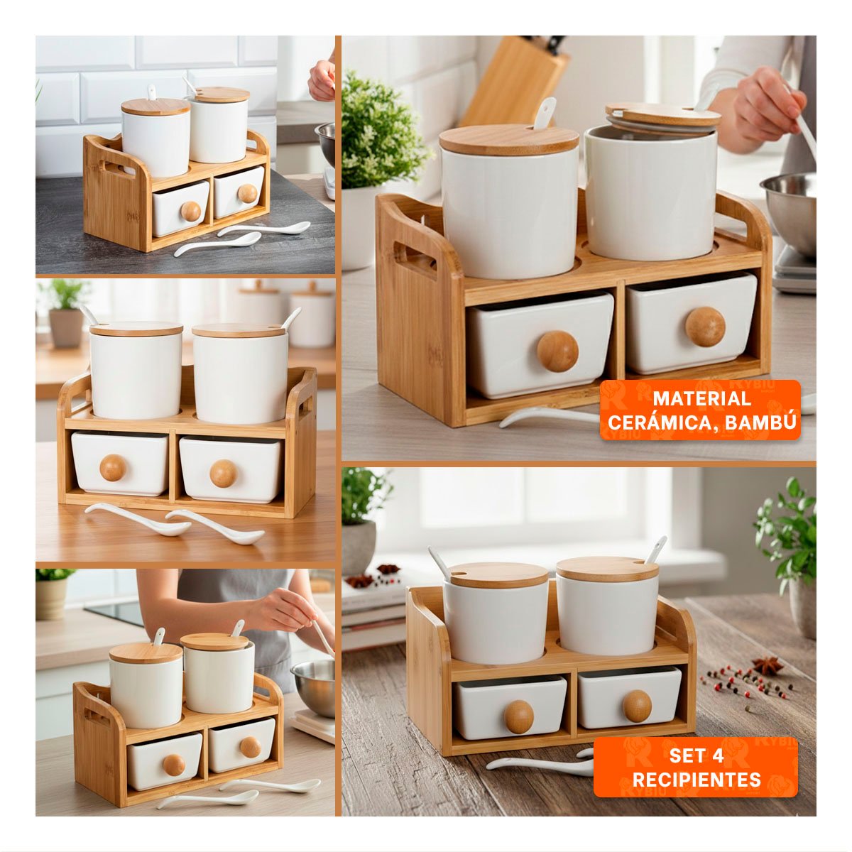 PACK4 PACK BLANCO DE 4 RECIPIENTES CUCHARA BASE TAPA 32X12CM USO DIARIO COCINA YREGALO STICKER - 2