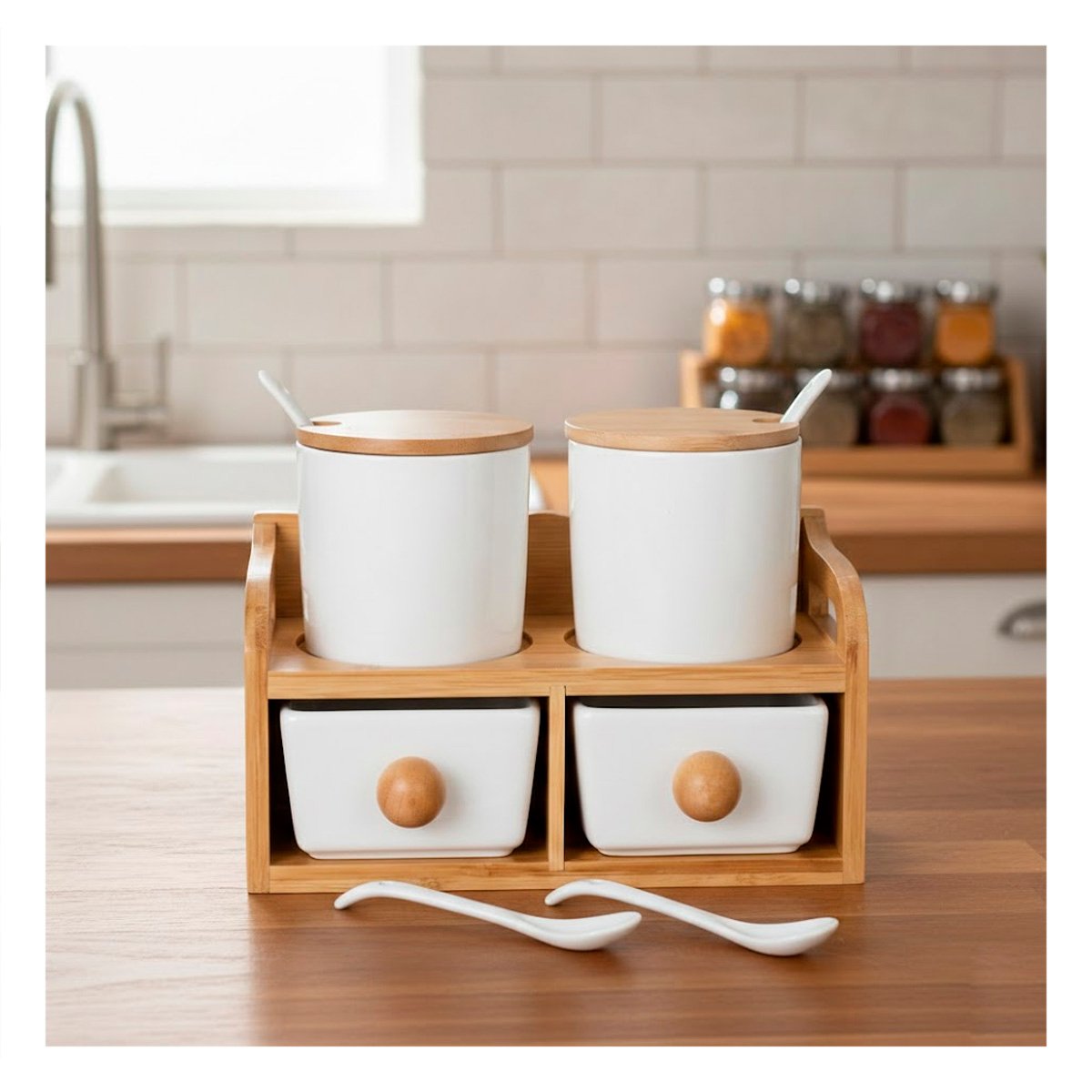 PACK4 PACK BLANCO DE 4 RECIPIENTES CUCHARA BASE TAPA 32X12CM USO DIARIO COCINA YREGALO STICKER - 5