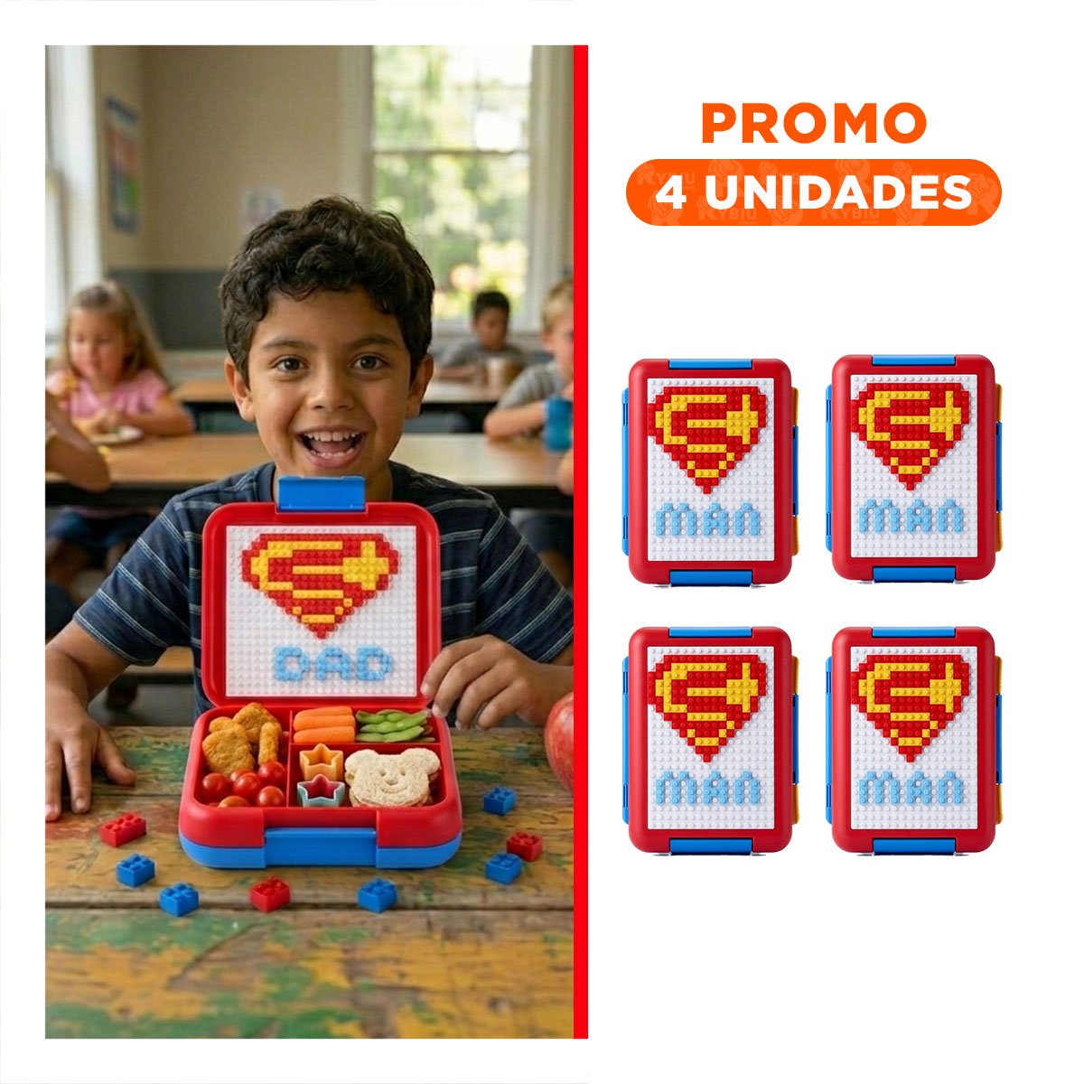 PACK4 ENVASE MODULAR ROJO CON 4 DIVISIONES PARA LLEVAR COMIDA FACILMENTE - 1