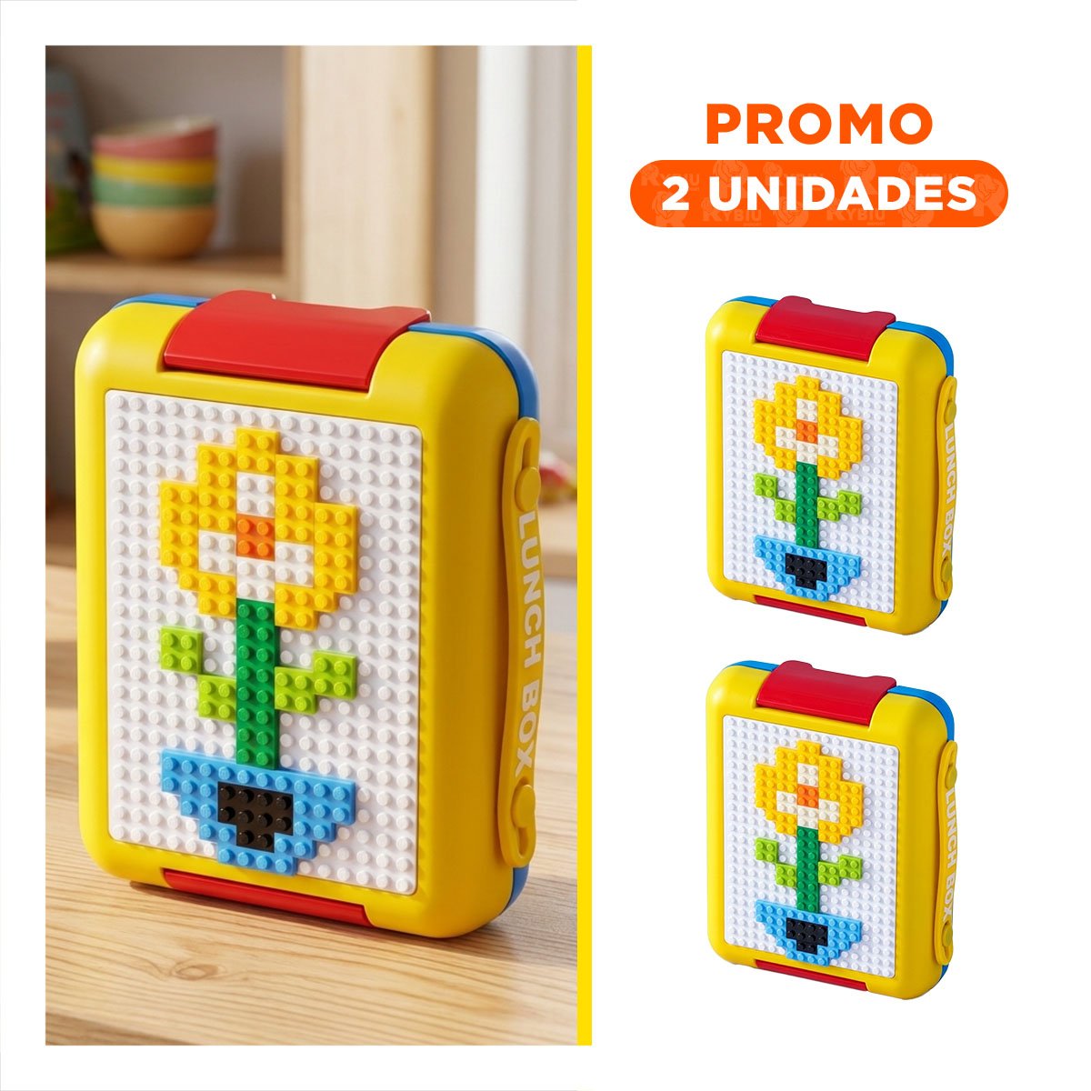 PACK2 LONCHERA COMPACTA LEGO 4 DIVISIONES AMARILLO FACIL DE LLEVAR YREGALO STICKER - 1