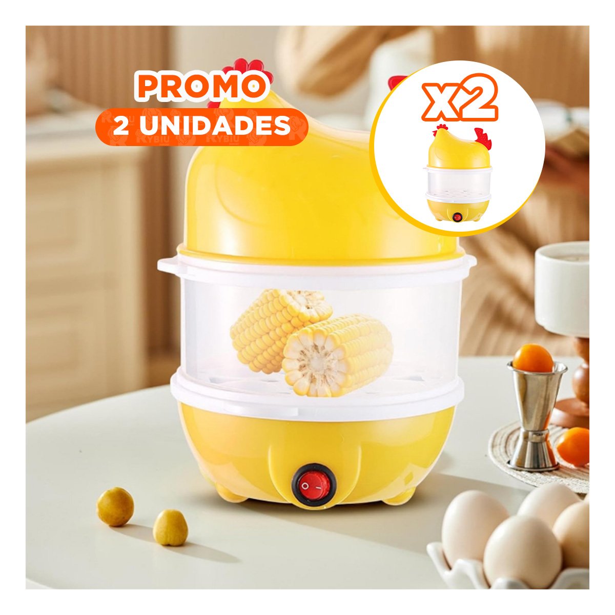 PACK2 EQUIPO PRACTICO PARA HUEVOS DOS NIVELES AMARILLO PARA COCINA MODERNA - 1