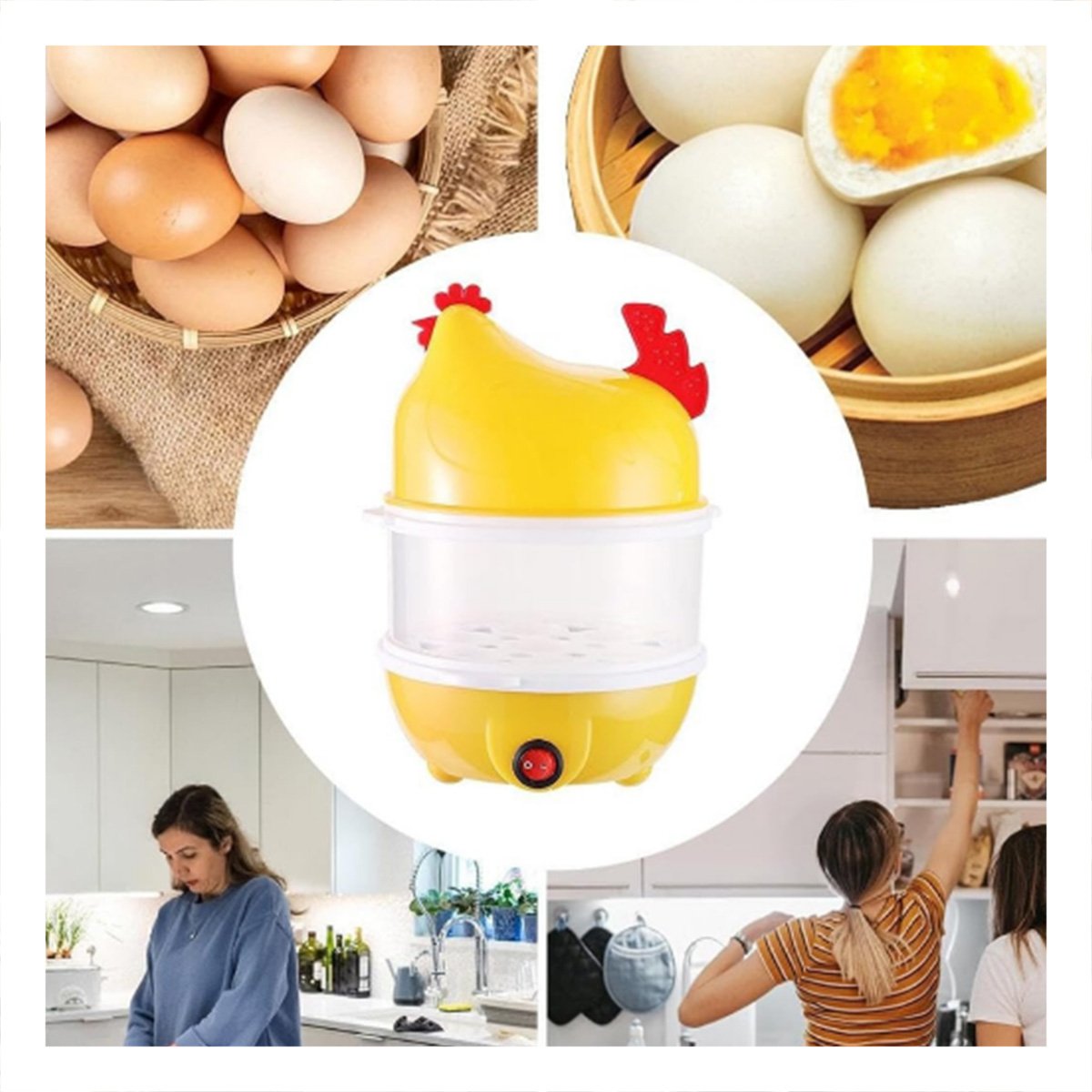 PACK2 EQUIPO PRACTICO PARA HUEVOS DOS NIVELES AMARILLO PARA COCINA MODERNA - 3