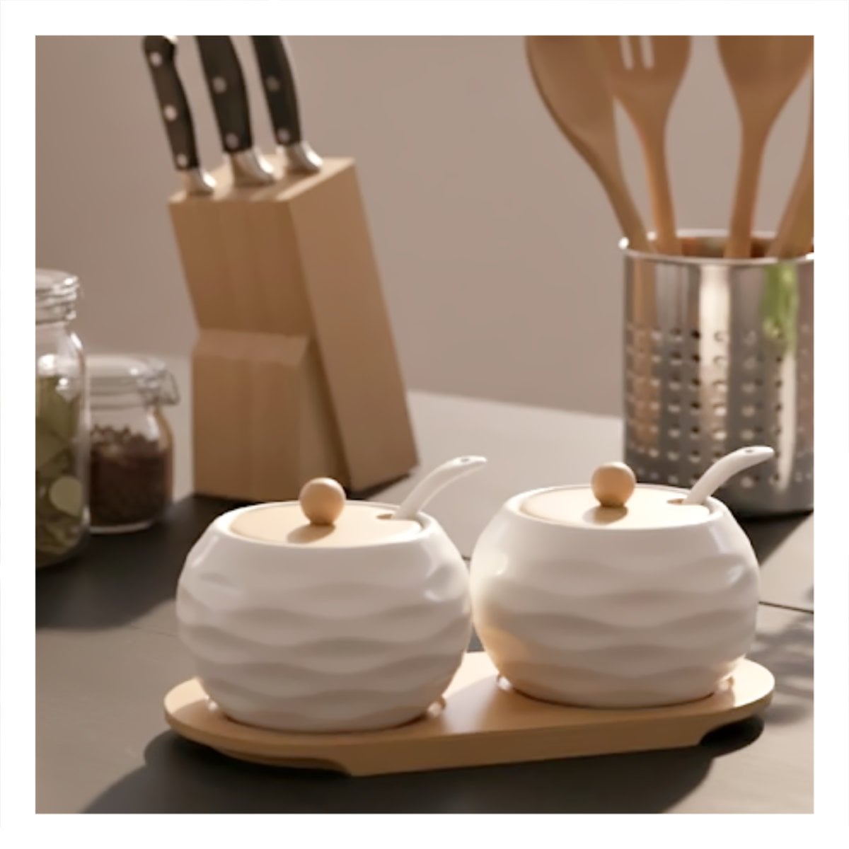 SET DE 2 RECIPIENTES CON TAPA BAMBU BLANCO 19,9CM GUARDAR ALIMENTOS COCINA YREGALO STICKER - 3