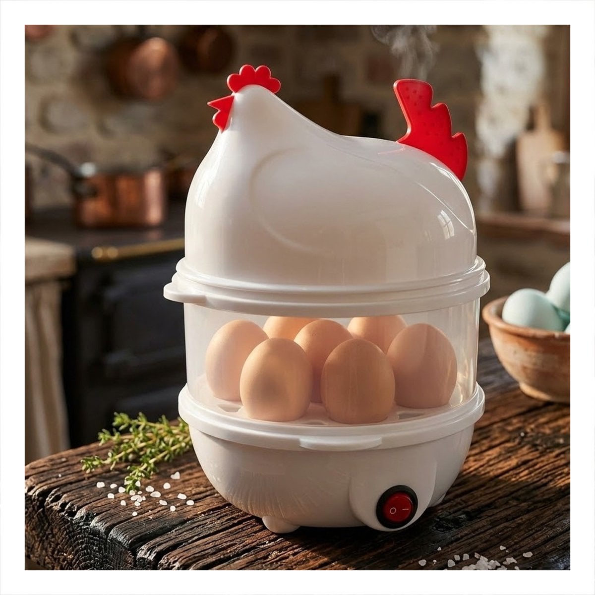 PACK2 EQUIPO DE HUEVOS ELECTRICO 2 NIVELES BLANCO PARA COCINA FUNCIONAL EN HOGAR - 3