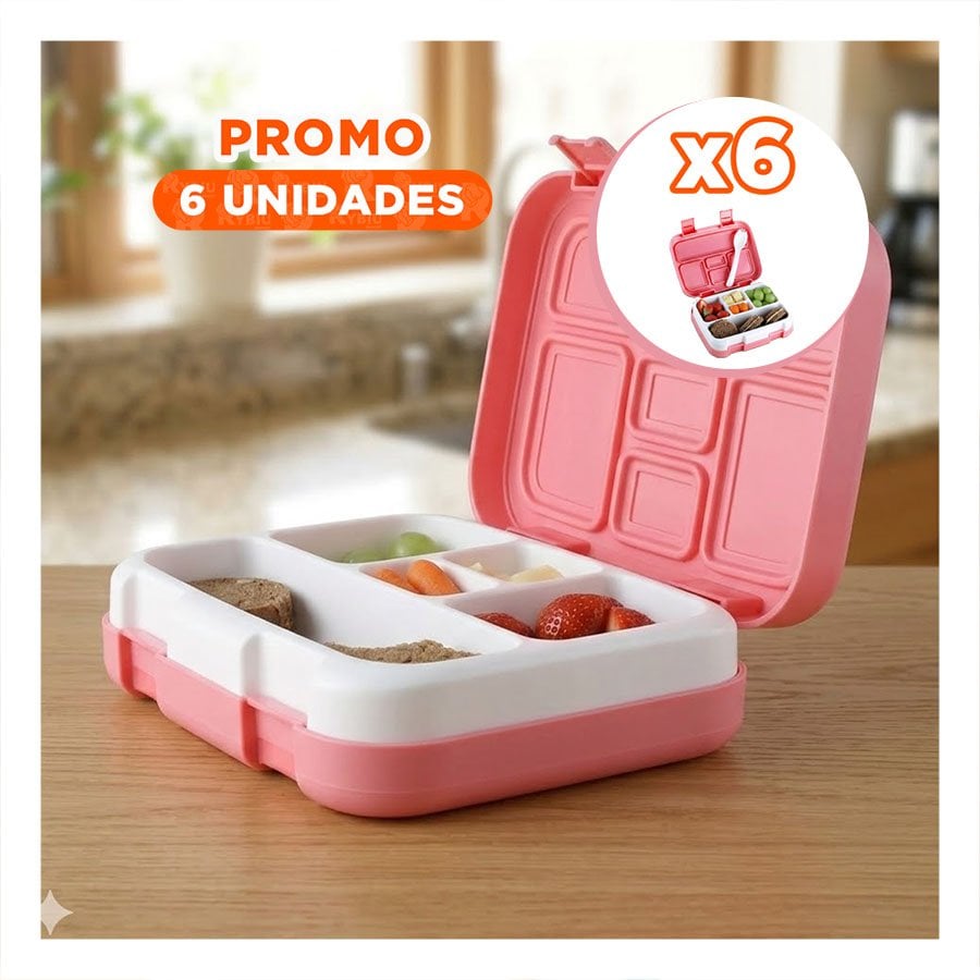 PACK6 KIT PRACTICO BENTO 5 DIVISIONES ROSADO PARA ALMUERZO ORGANIZADO DIARIO YPAPEL REGALO - 1