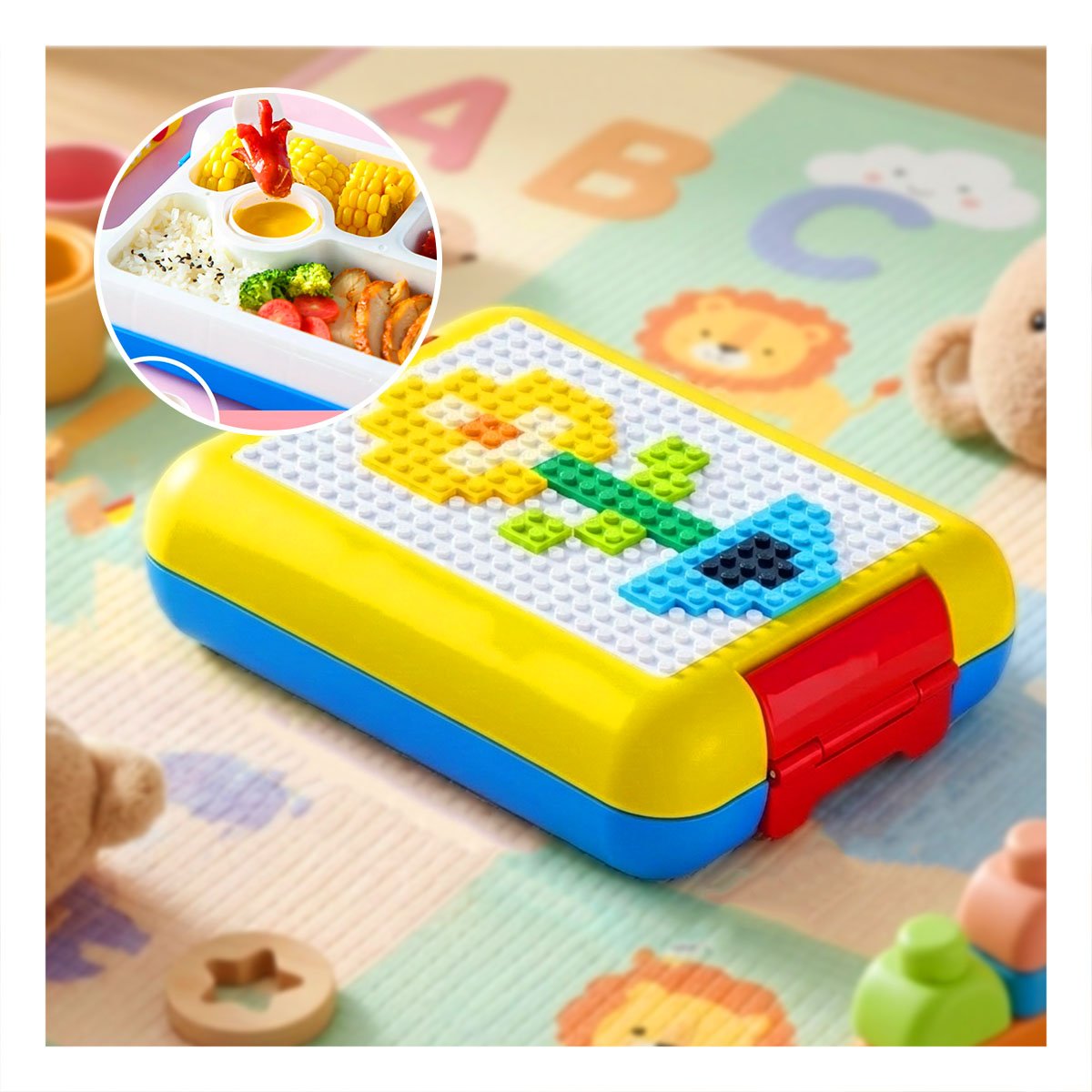 PACK4 ORGANIZADOR DE COMIDA LEGO 4 DIVISIONES AMARILLO PARA LONCHERA YREGALO STICKER - 5