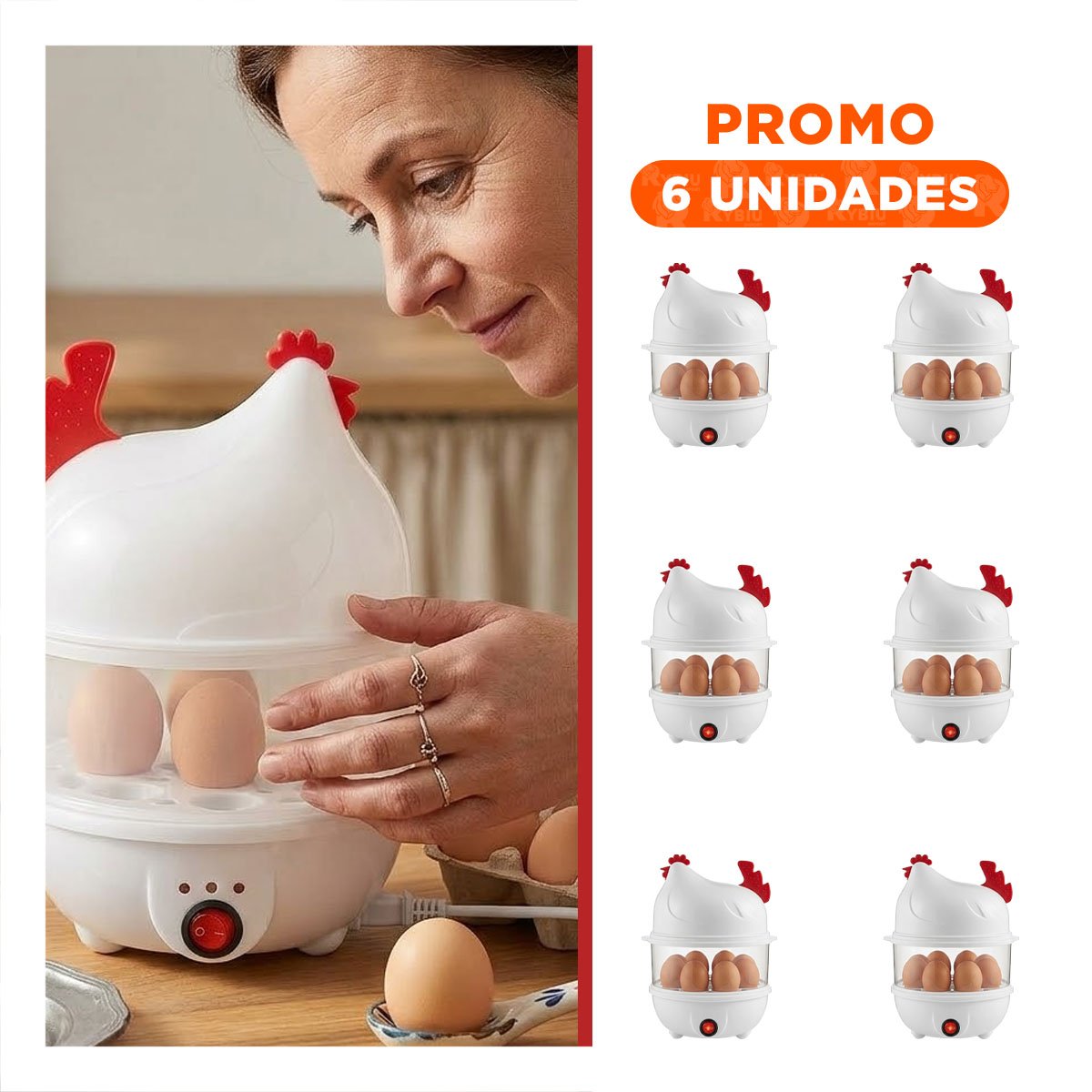 PACK6 COCINA VAPOR DOMESTICA DE HUEVOS BLANCO CON 2 NIVELES PARA PREPARACION YREGALO STICKER - 1