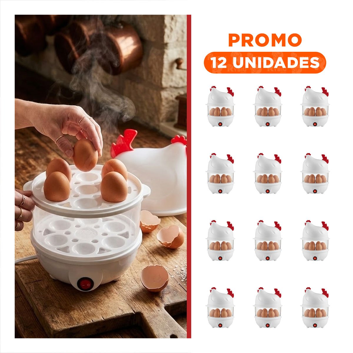 PACK12 COCINA VAPOR MODERNA DE HUEVOS BLANCO CON 2 NIVELES PARA USO DIARIO - 1