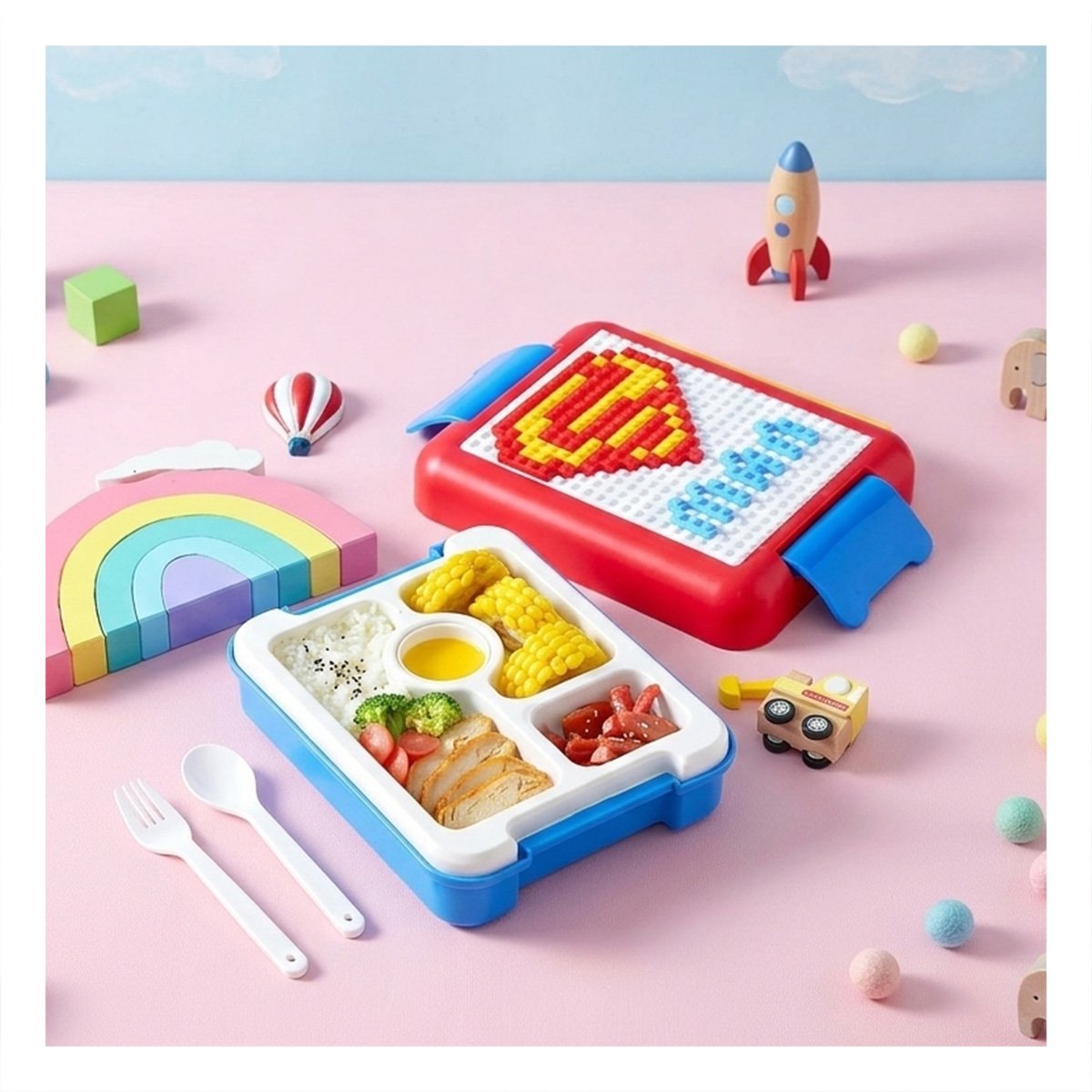 TAPER CAJA ROJO CON 4 DIVISIONES PARA COMIDAS INFANTILES Y ADULTOS YSTICKY - 3