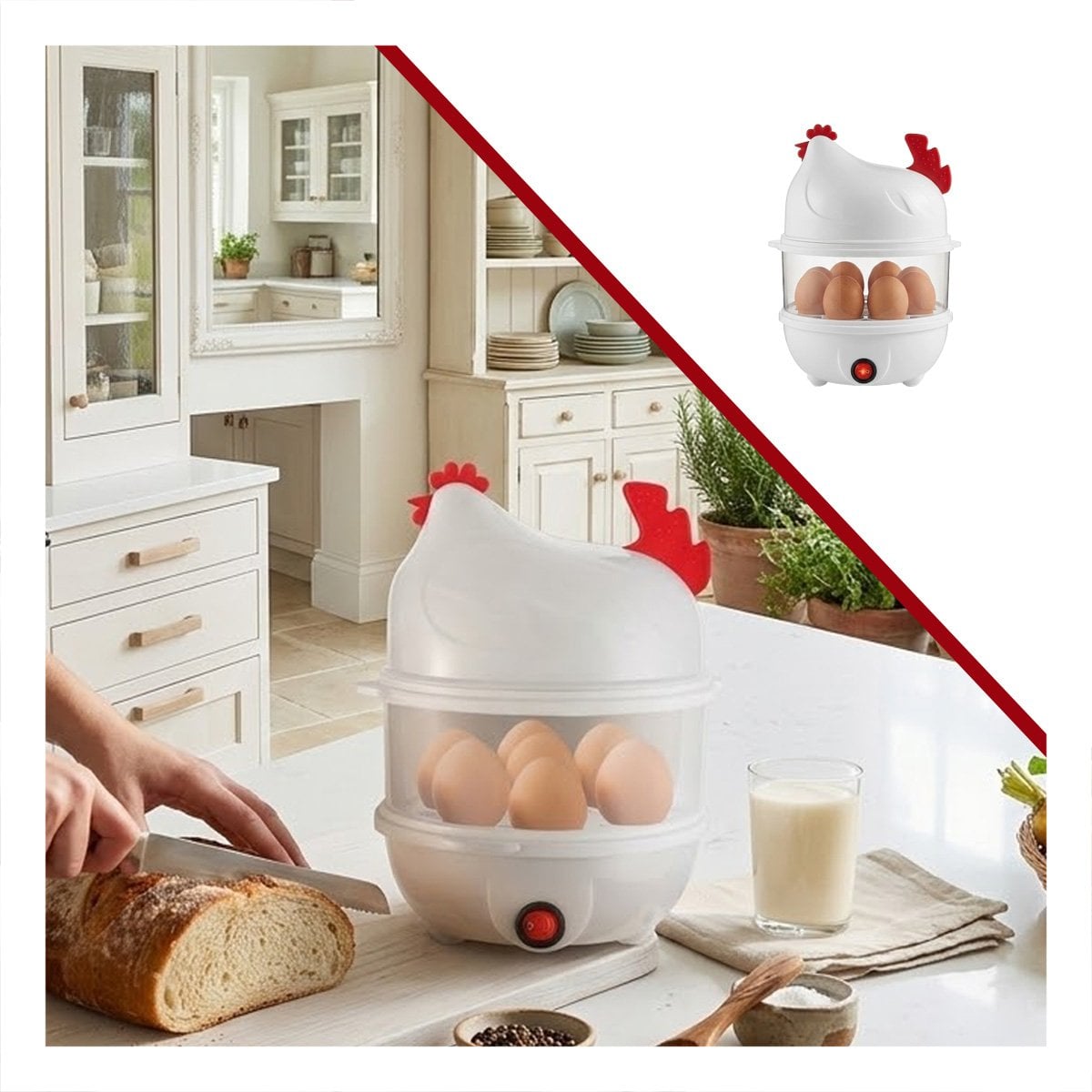 COCEDOR MODERNO DE HUEVOS BLANCO CON 2 NIVELES PARA USO PRACTICO DIARIO YSTICKY - 5