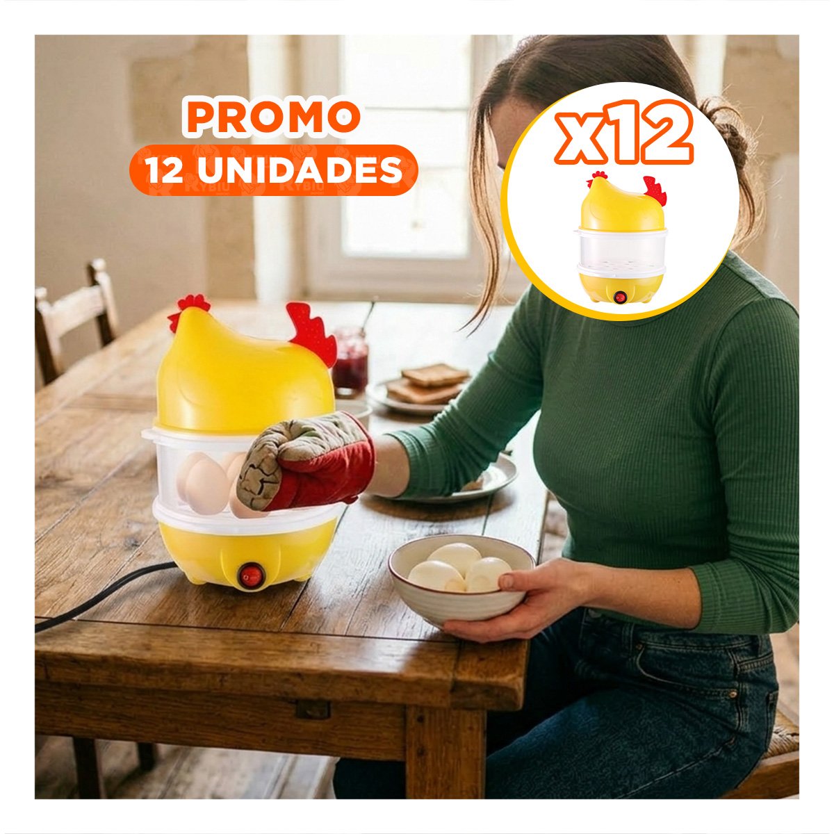 PACK12 SISTEMA PARA COCER HUEVOS DOS NIVELES AMARILLO FUNCIONAL EN COCINA YPAPEL REGALO - 1