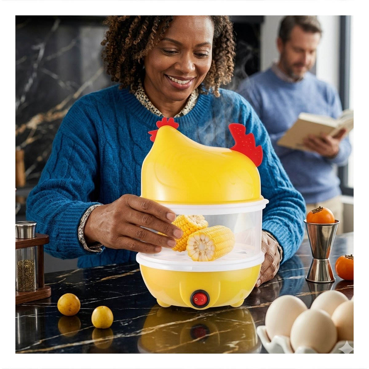 PACK12 SISTEMA PARA COCER HUEVOS DOS NIVELES AMARILLO FUNCIONAL EN COCINA YPAPEL REGALO - 3