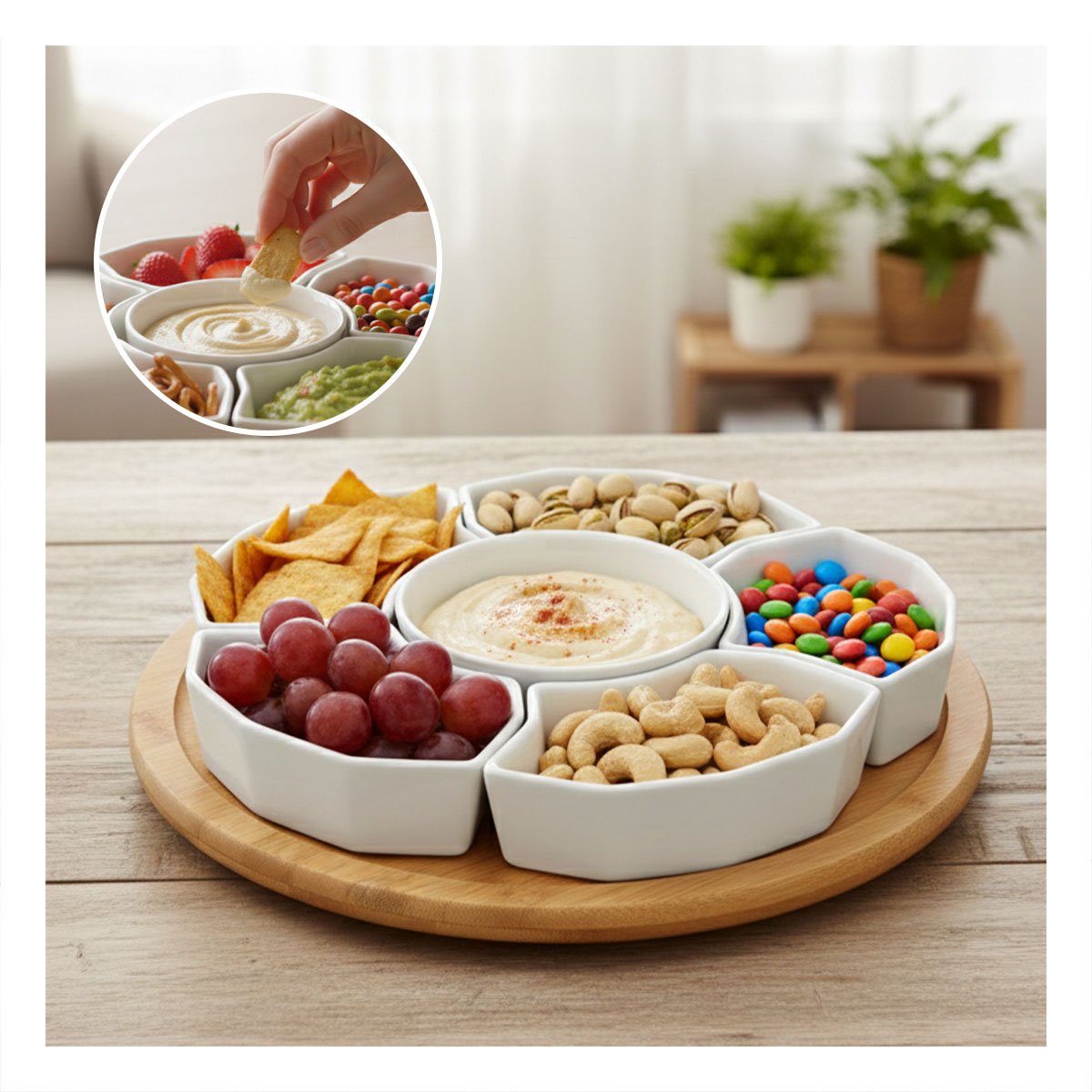 BANDEJA 6 BOWLS DE COLOR BLANCO 30CM CERAMICA COCINA Y GUARDAR COMIDA HOGAR - 3