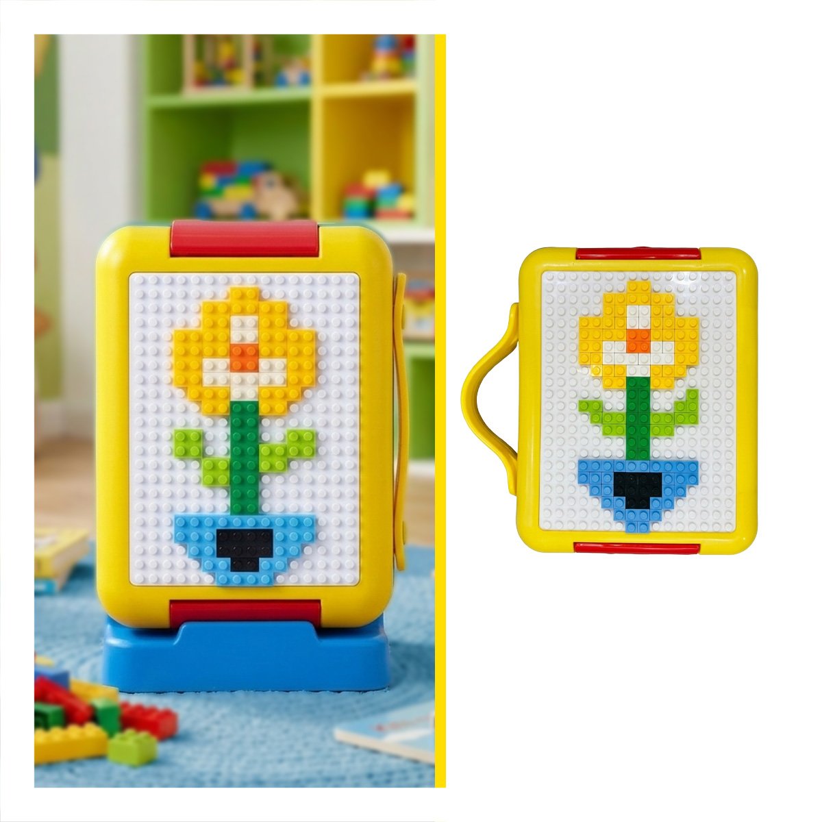 ENVASE BENTO LEGO 4 DIVISIONES AMARILLO SEGURO PARA ALIMENTOS ESCOLARES YSTICKY - 5